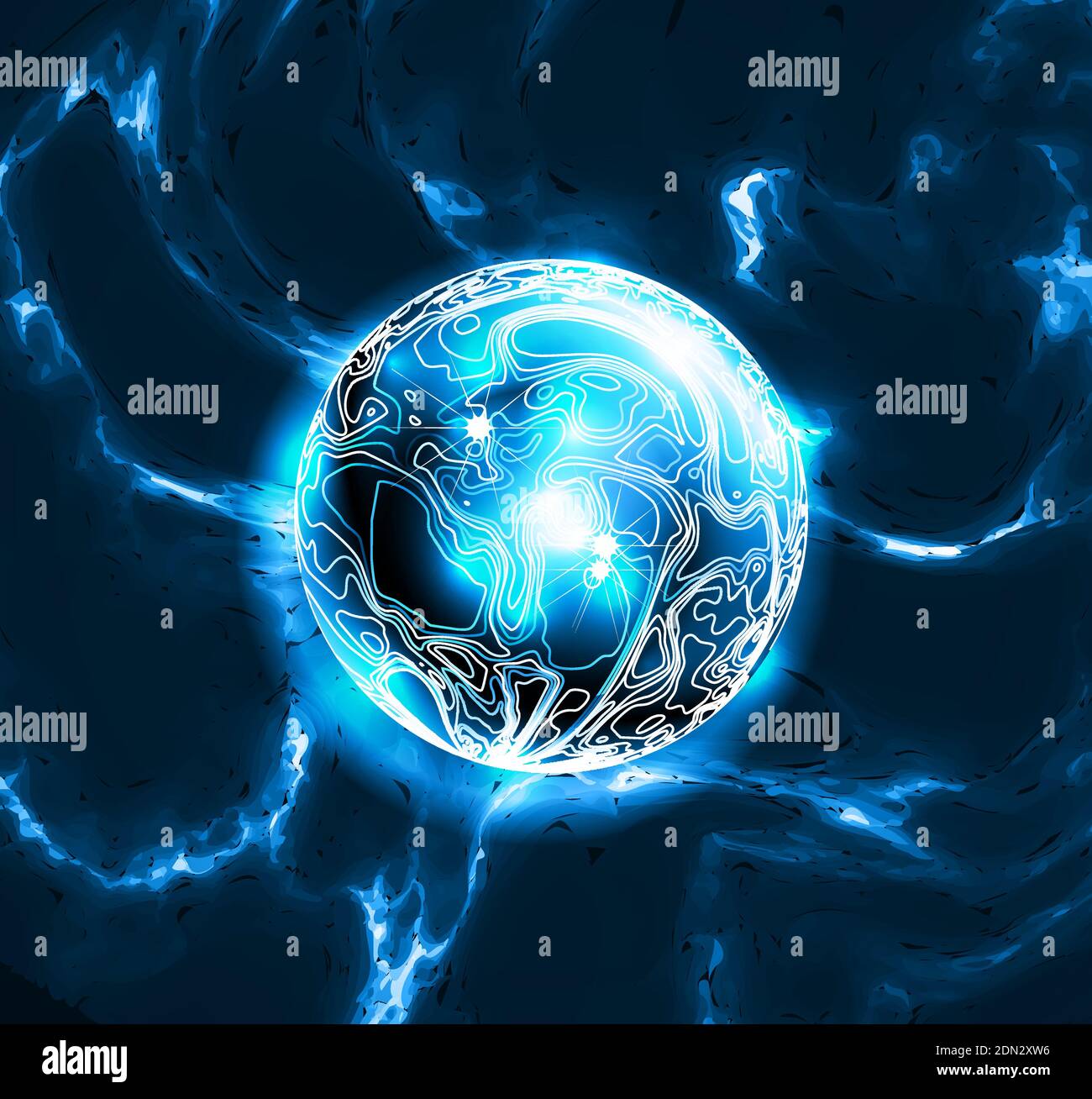 Energy ball glow power. Vector illustration on dark blue Stock Vector