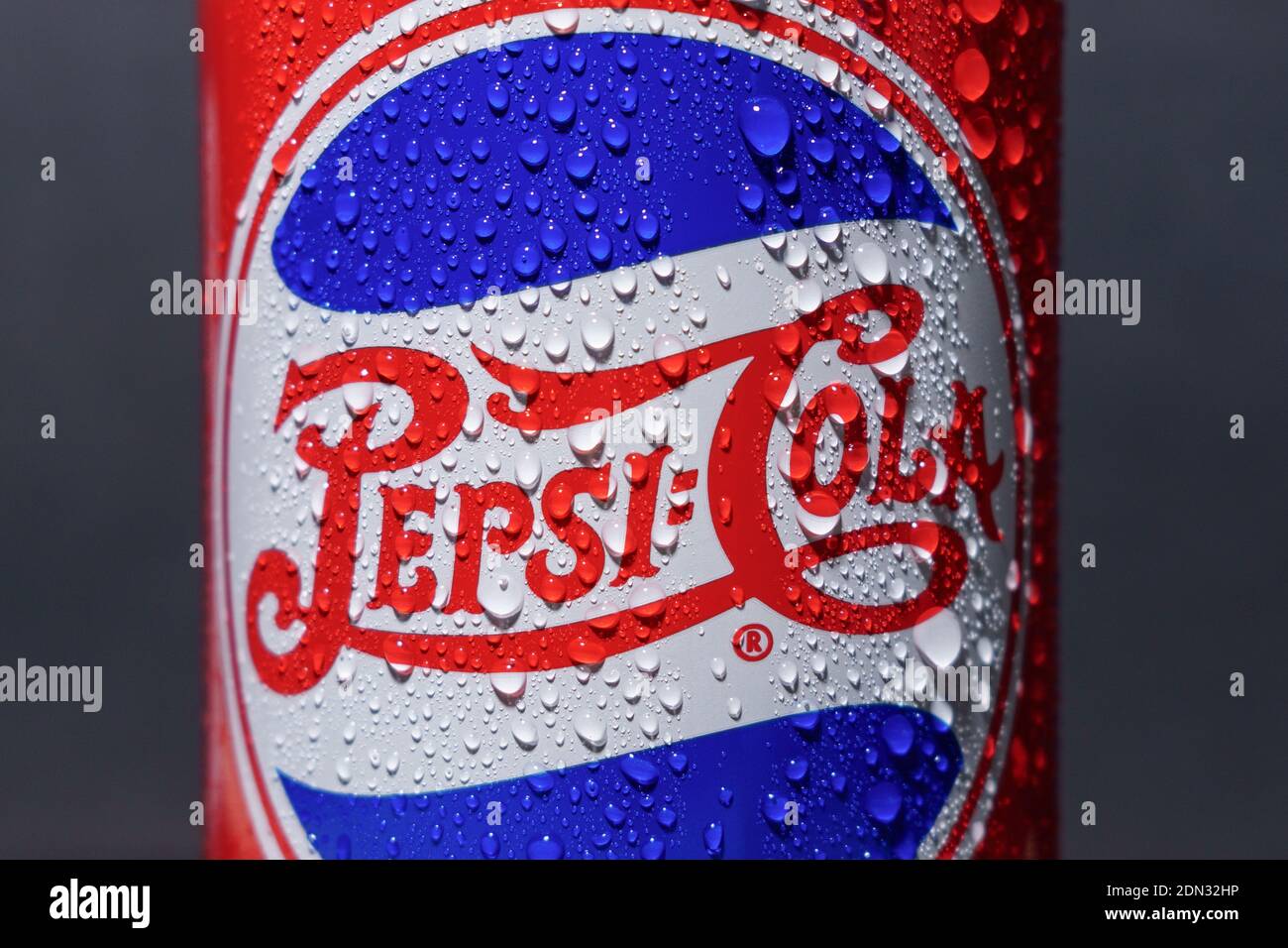 Tyumen, Russia-November 01, 2020: Pepsi logo with water drops isa carbonated soft drinks by PepsiCo. Created and developed in 1893. Stock Photo