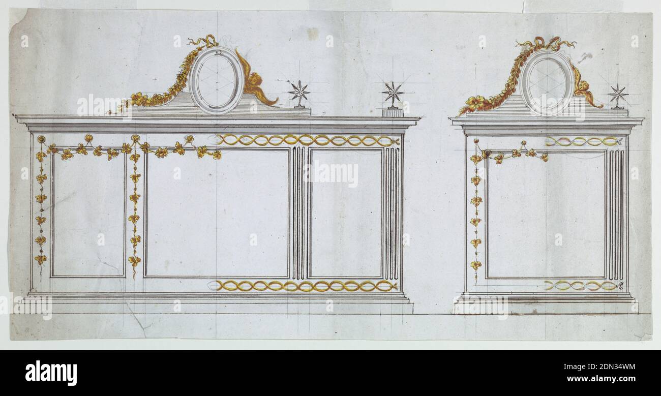 Two Designs For Altar Frames With Alternative Suggestions Luigi Righetti Italian 1780 1819 Pen And Ink Brush And Sepia Wash Yellow And Red Watercolor Graphite On Paper Horizontal Rectangle Two Designs