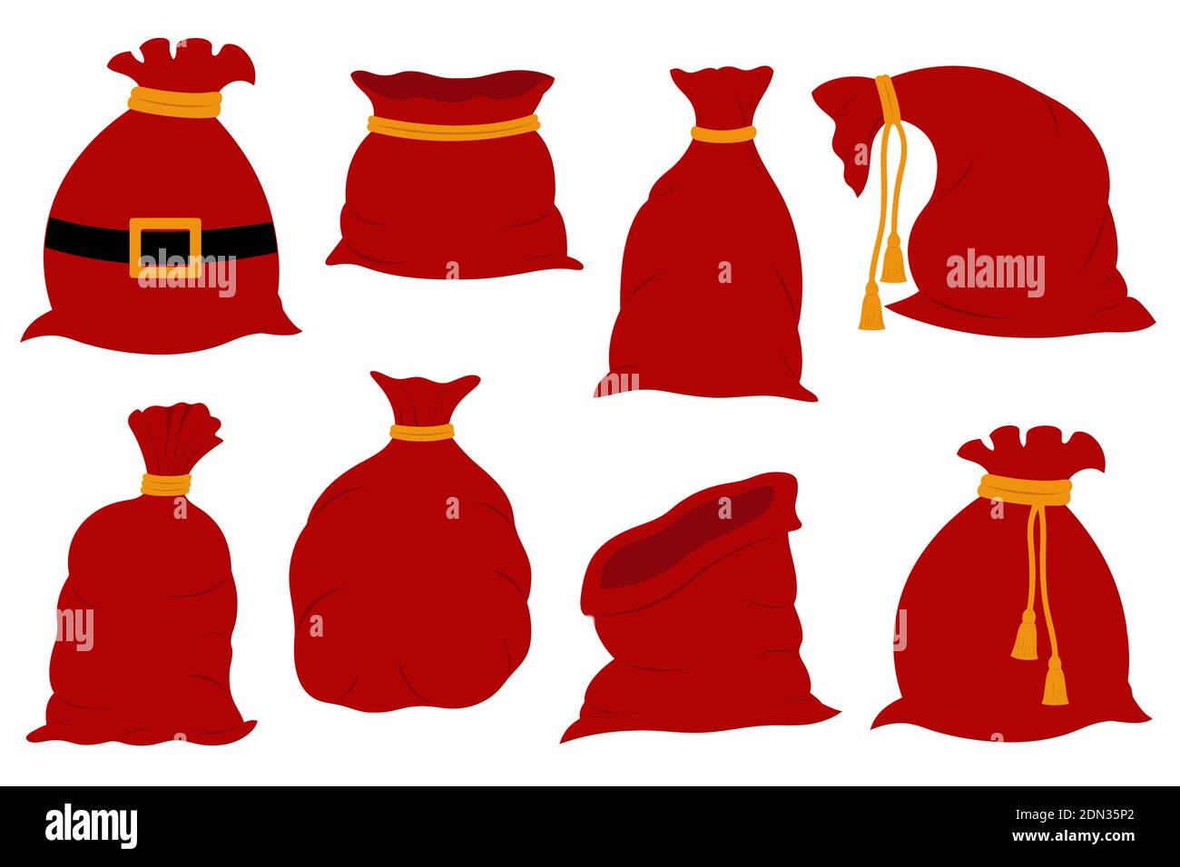 Set of different Santa Claus bags isolated on white Stock Vector
