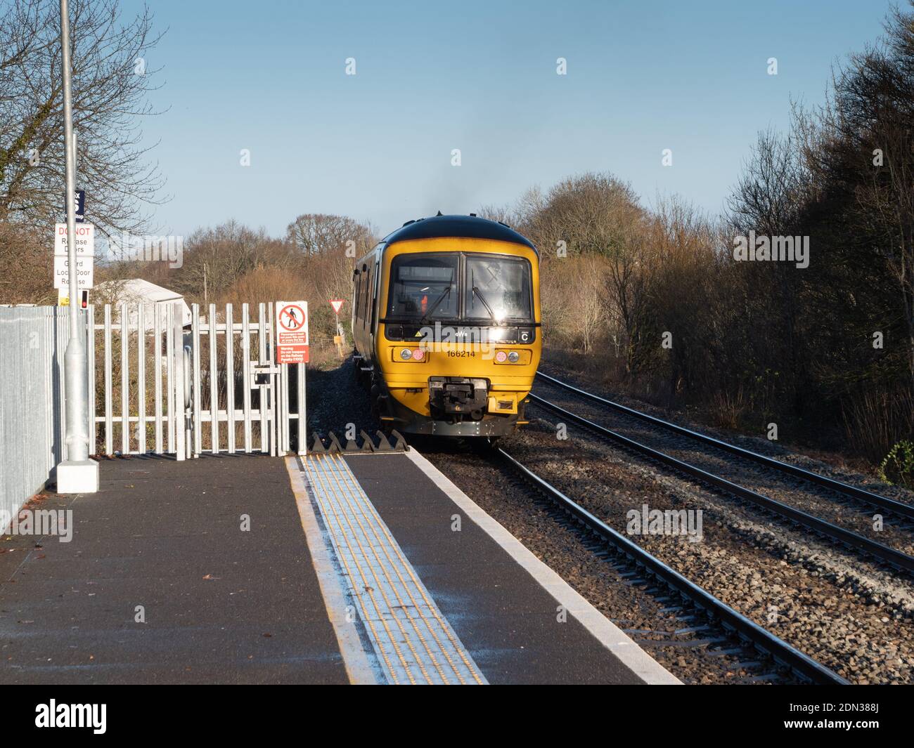 A DMU on tracks leaving Dilton Marsh Halt, near Westbury, Wiltshire, England, UK. Stock Photo