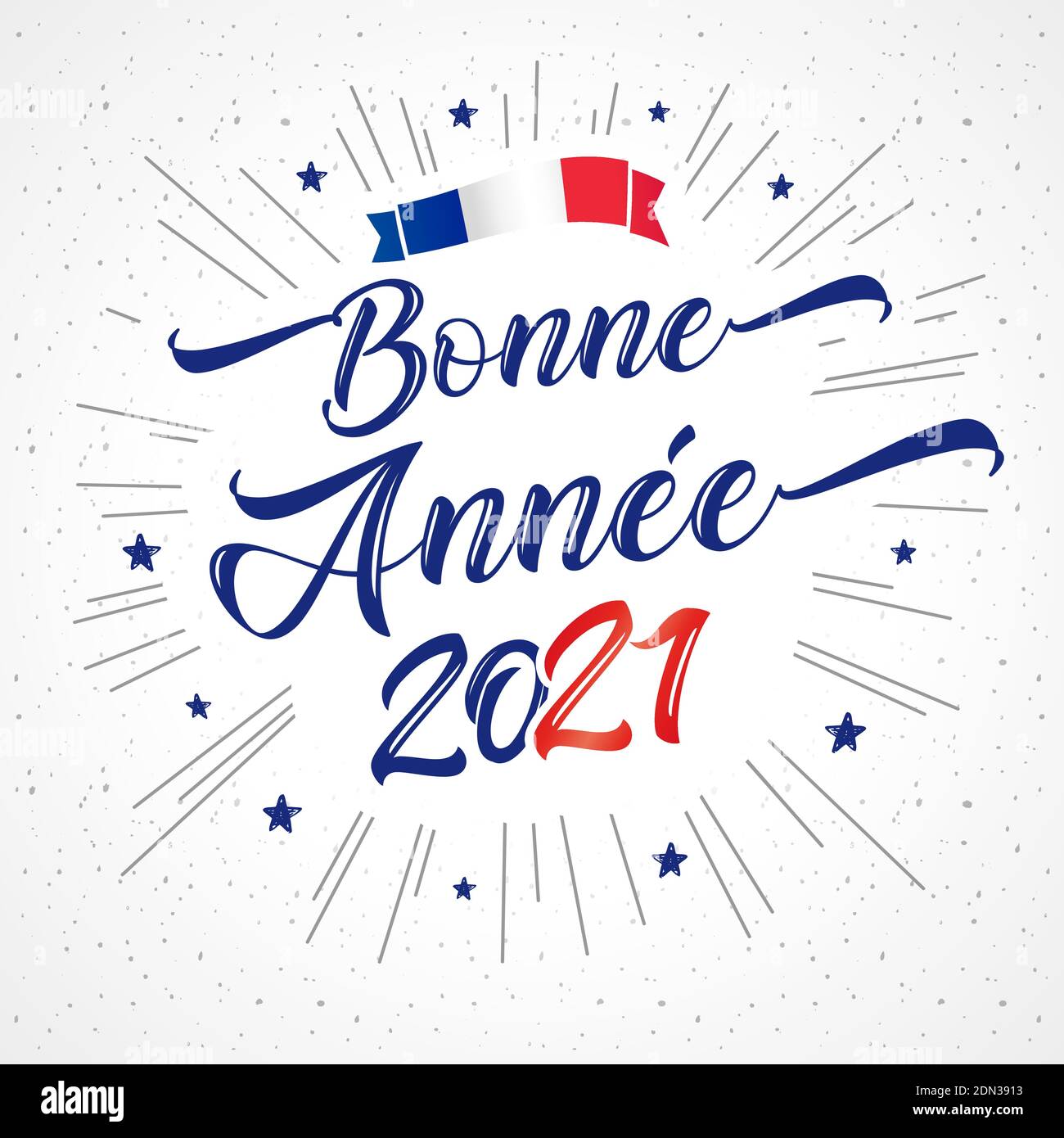 2021 Bonne Annee french text - Happy New Year calligraphy banner. Stylish  blue lettering, digits and France flag vector illustration for Xmas holiday  Stock Vector Image & Art - Alamy