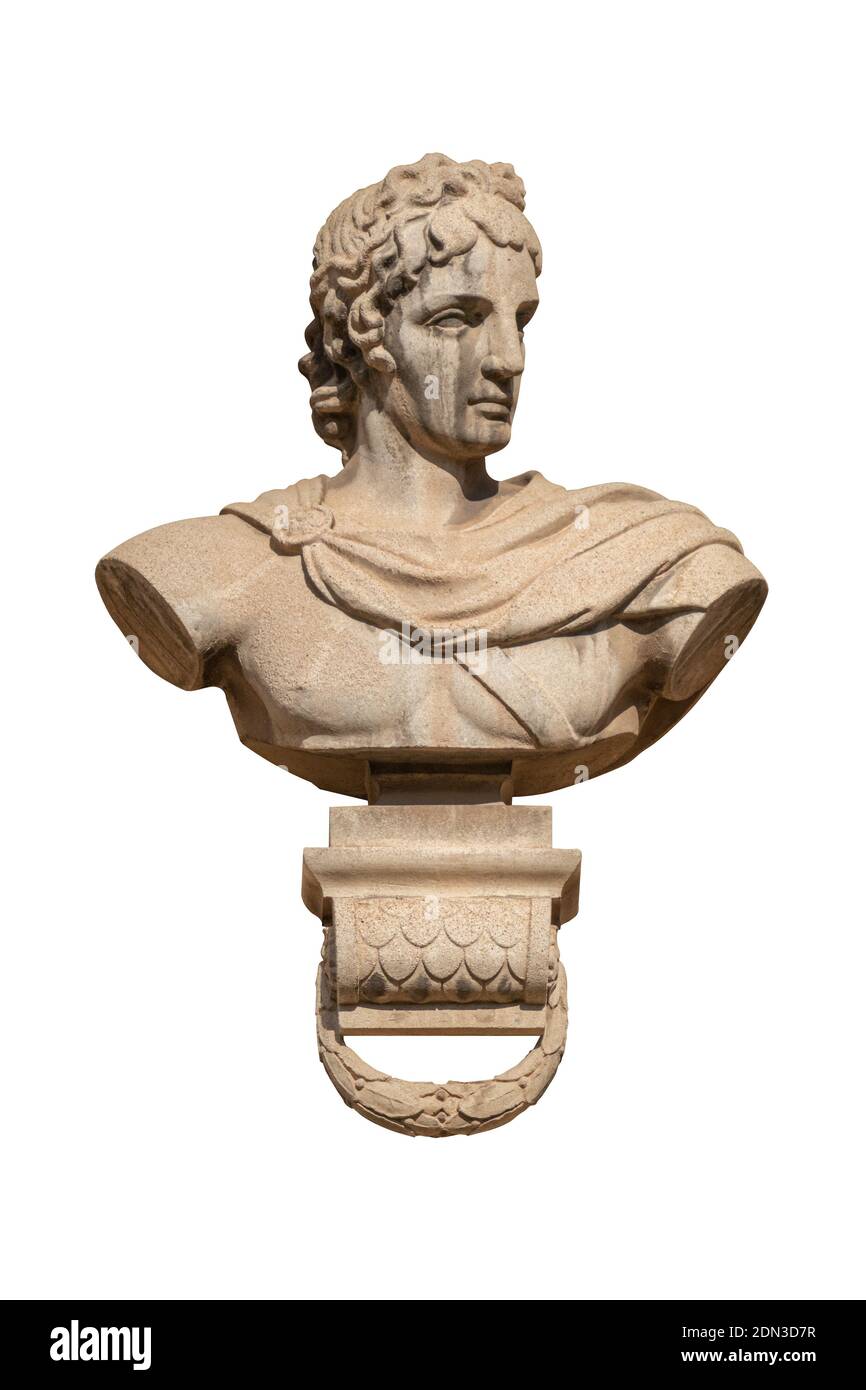 Gypsum sculptures and statues bust head. On the streets in Spain in