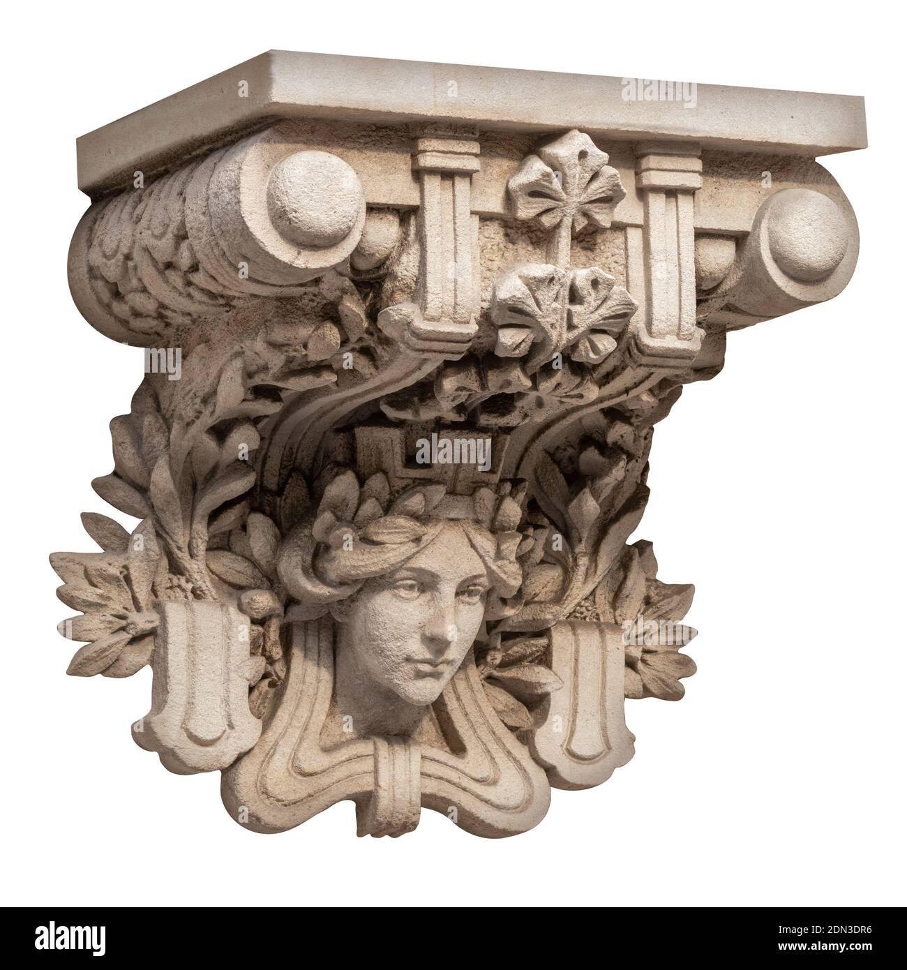 Gypsum sculptures and statues bust head. On the streets in Spain in