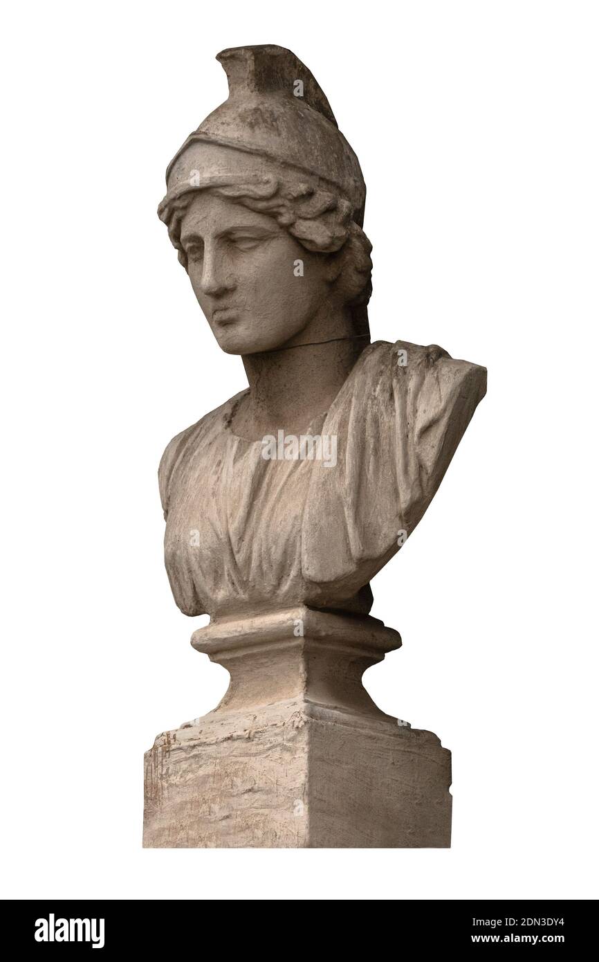 Gypsum sculptures and statues bust head. On the streets in Spain in