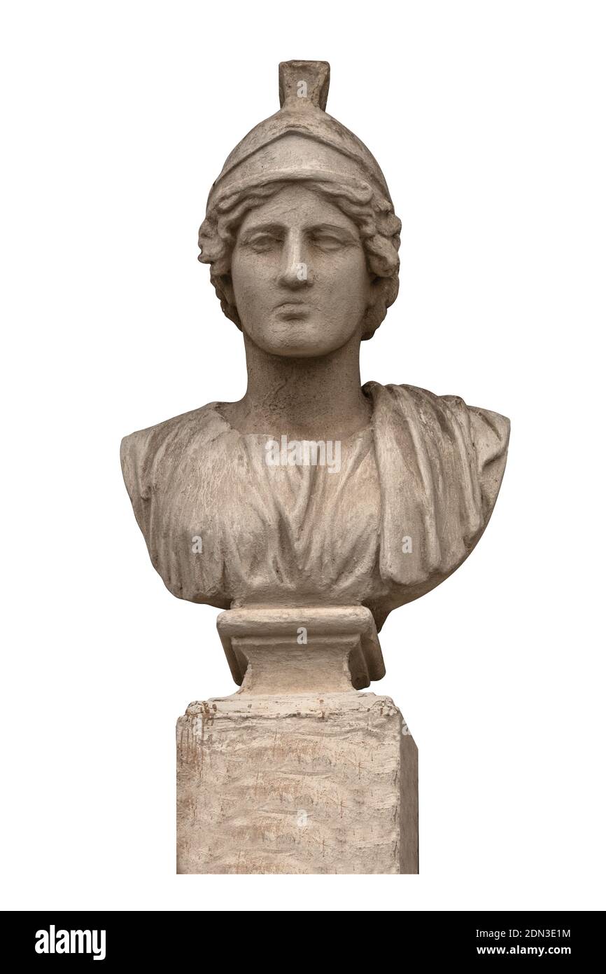 Gypsum sculptures and statues bust head. On the streets in Spain in