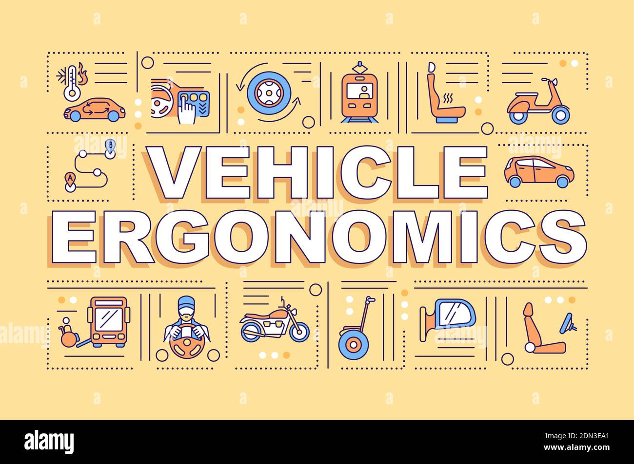 Vehicle ergonomics word concepts banner Stock Vector
