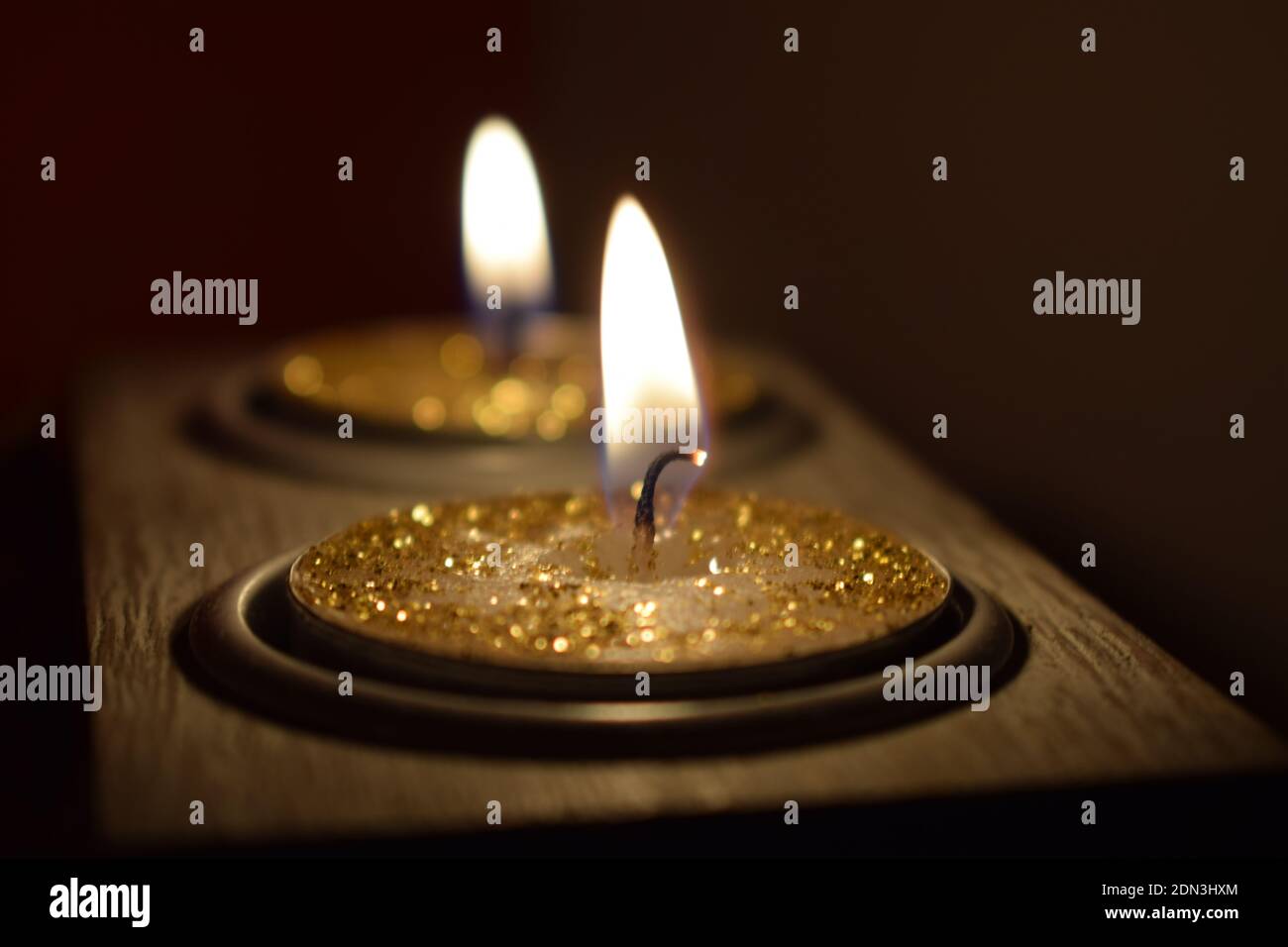 Closeup Of Oil Lamp Burning In Darkroom Stock Photo Alamy