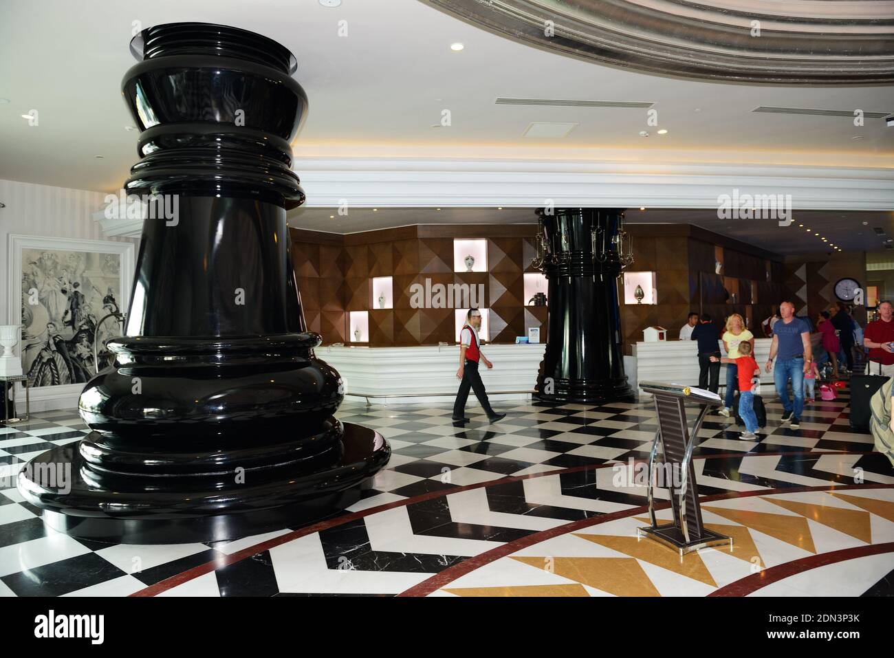 ANTALYA, TURKEY - APRIL 23: The lobby of Delfin Imperial hotel on April 23, 2014 in Antalya, Turkey. Stock Photo
