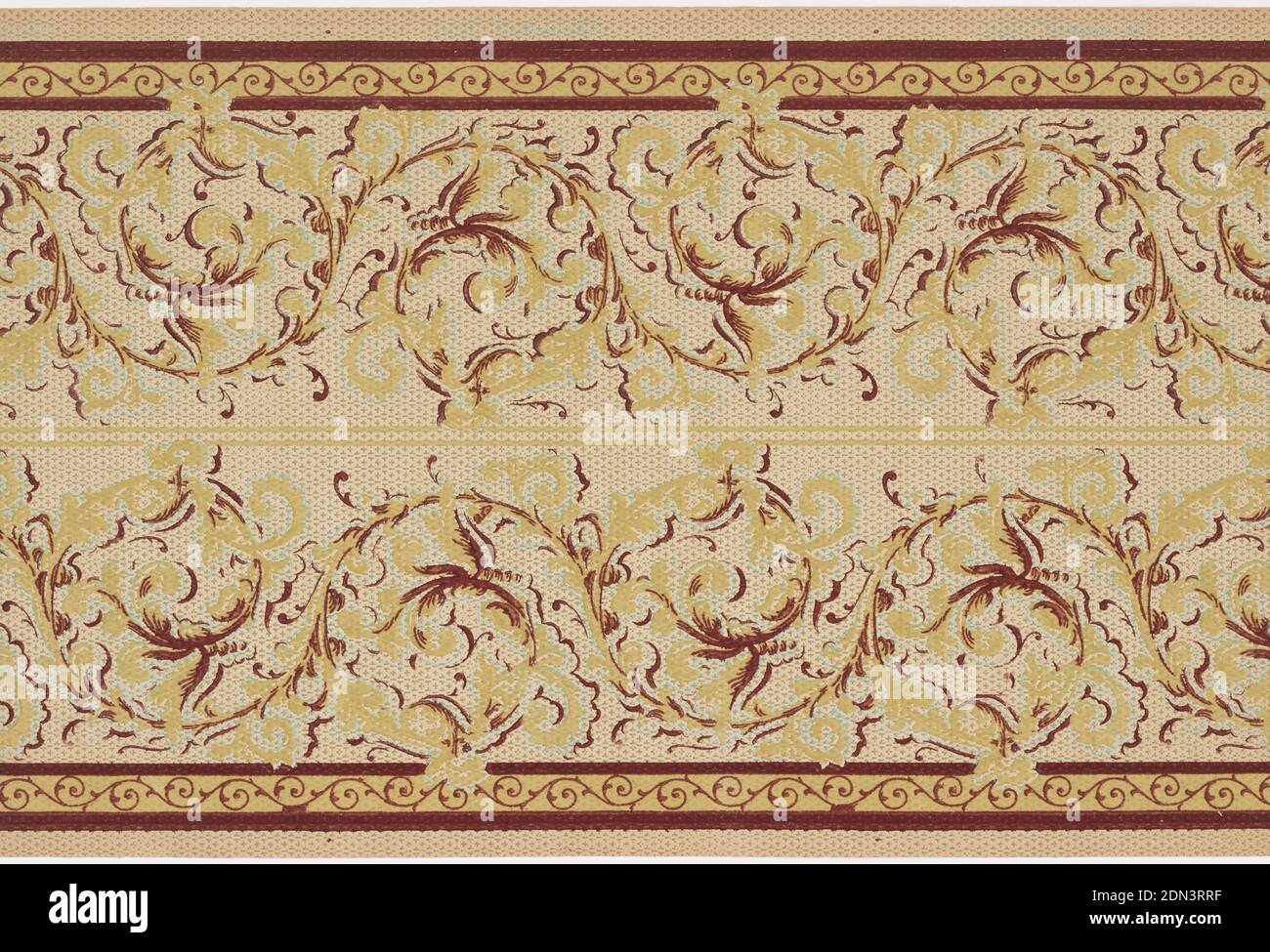 Frieze, Maxwell & Co., S.A., Chicago, Illinois, USA, Machine-printed paper, Wide band of foliate rinceau, with much narrower rinceau along bottom edge. Printed two across., USA, 1905–1915, Wallcoverings, Frieze Stock Photo