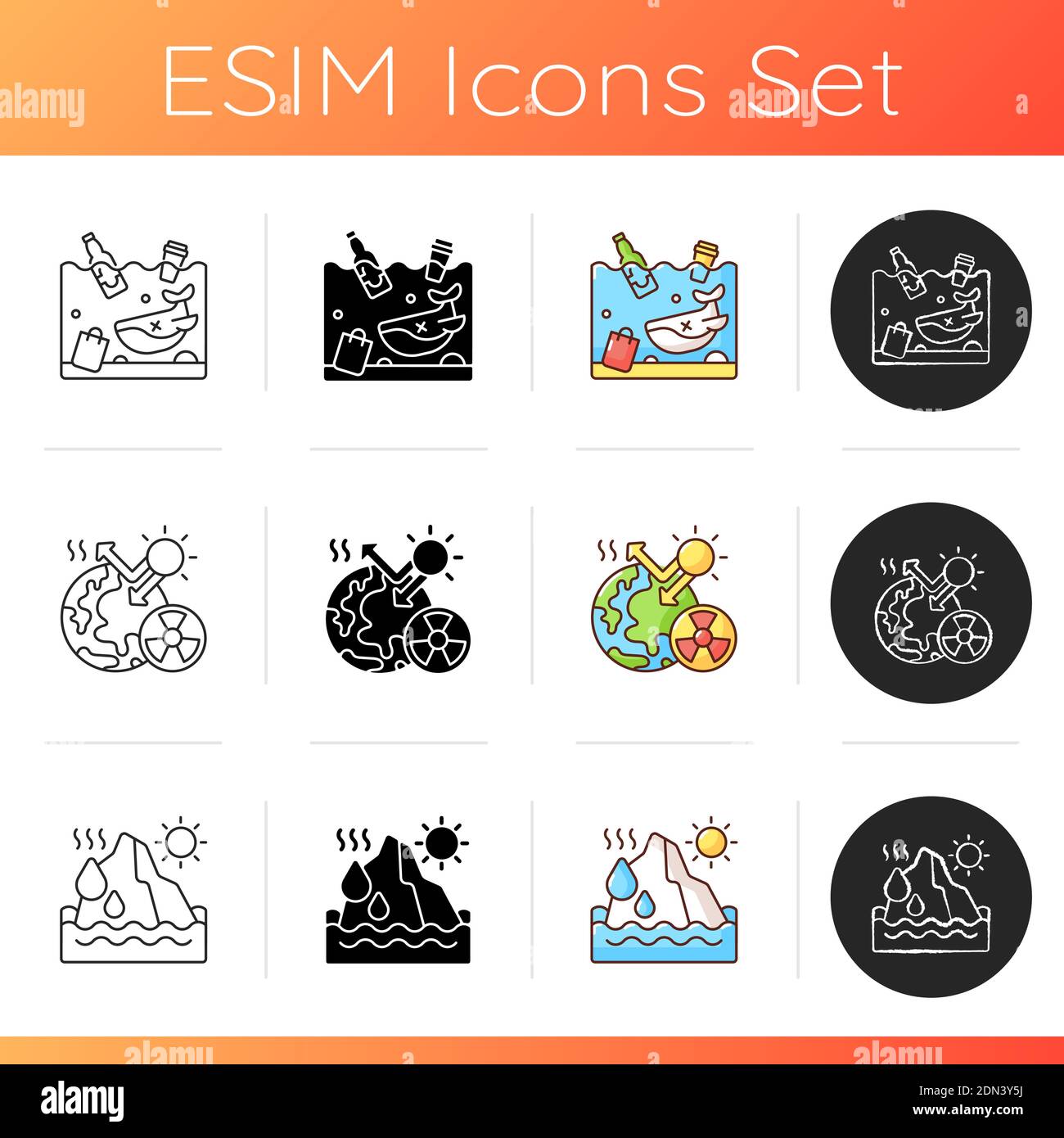 Global warming icons set Stock Vector