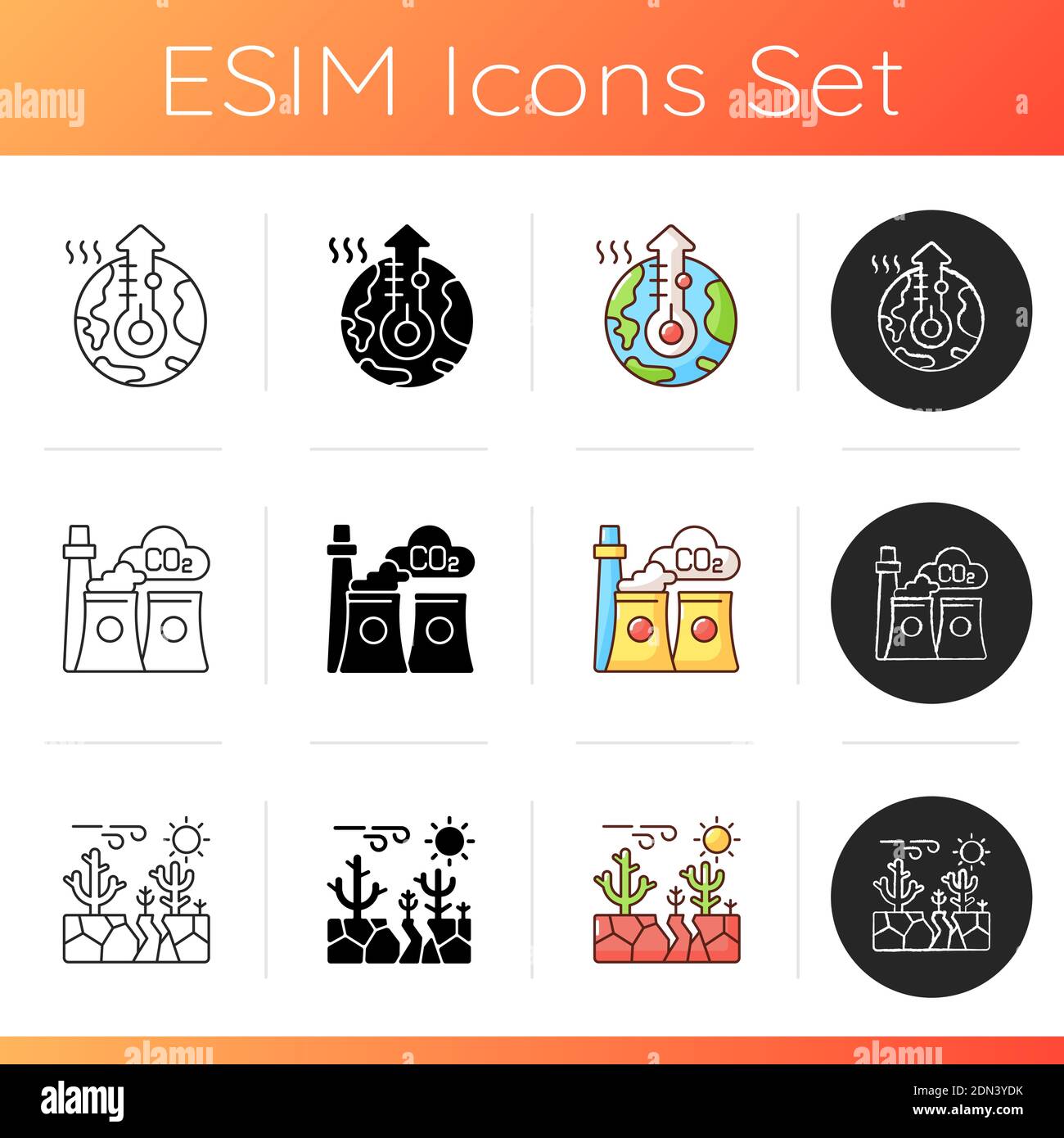 Global warming icons set Stock Vector