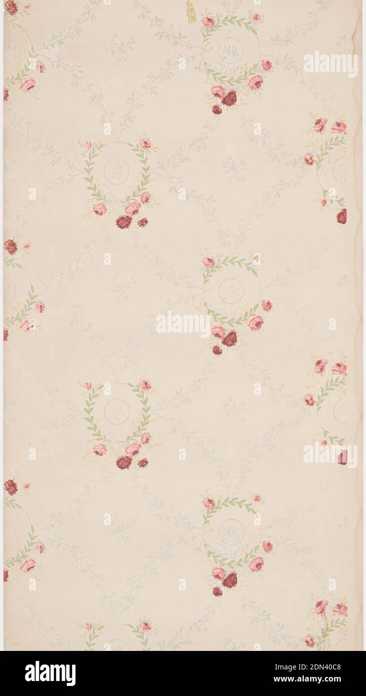 Bestil Skru ned pizza Ceiling paper, Machine-printed paper, liquid mica, textured ground, Small  laurel wreaths with attached roses. Secondary pattern of foliate sprigs  forming a grid or trellis framework. Printed on off-white ground., USA,  1905–1915, Wallcoverings,