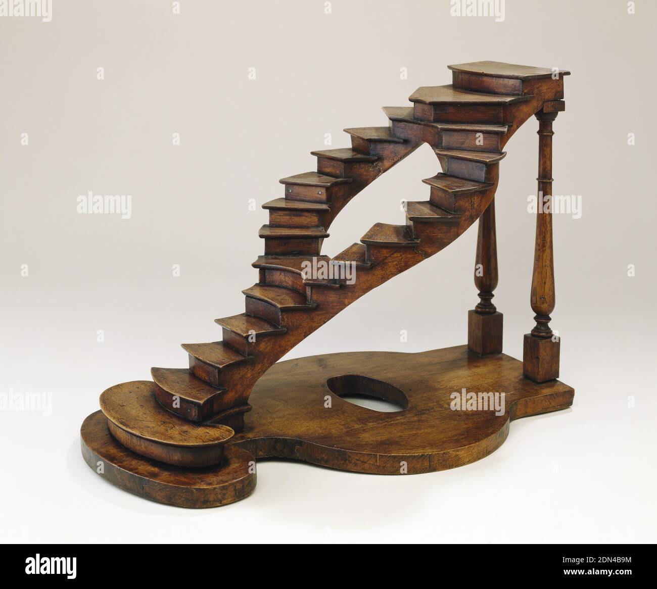 Curved Staircase Model in the French Style, Carved, planed, turned, and veneered walnut, France, ca. 1850, models and prototypes, Decorative Arts, Curved Staircase Model in the French Style Stock Photo