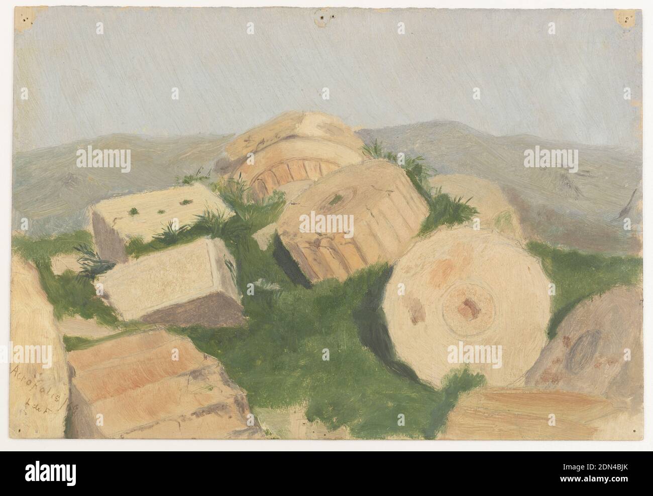 Broken column sections scattered hires stock photography and images