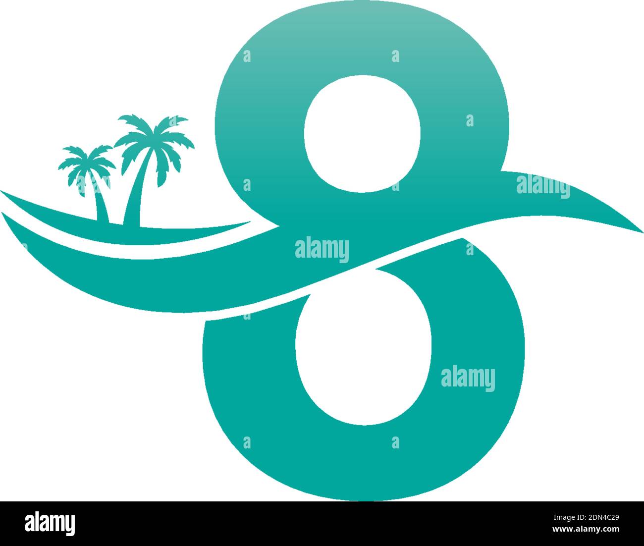 Number 8 logo  coconut tree and water wave icon design vector Stock Vector