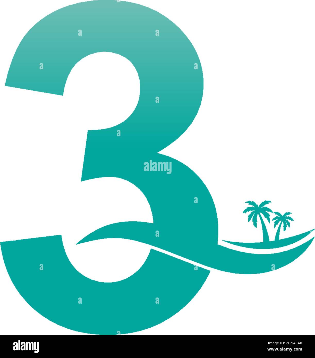 Number 3 logo  coconut tree and water wave icon design vector Stock Vector