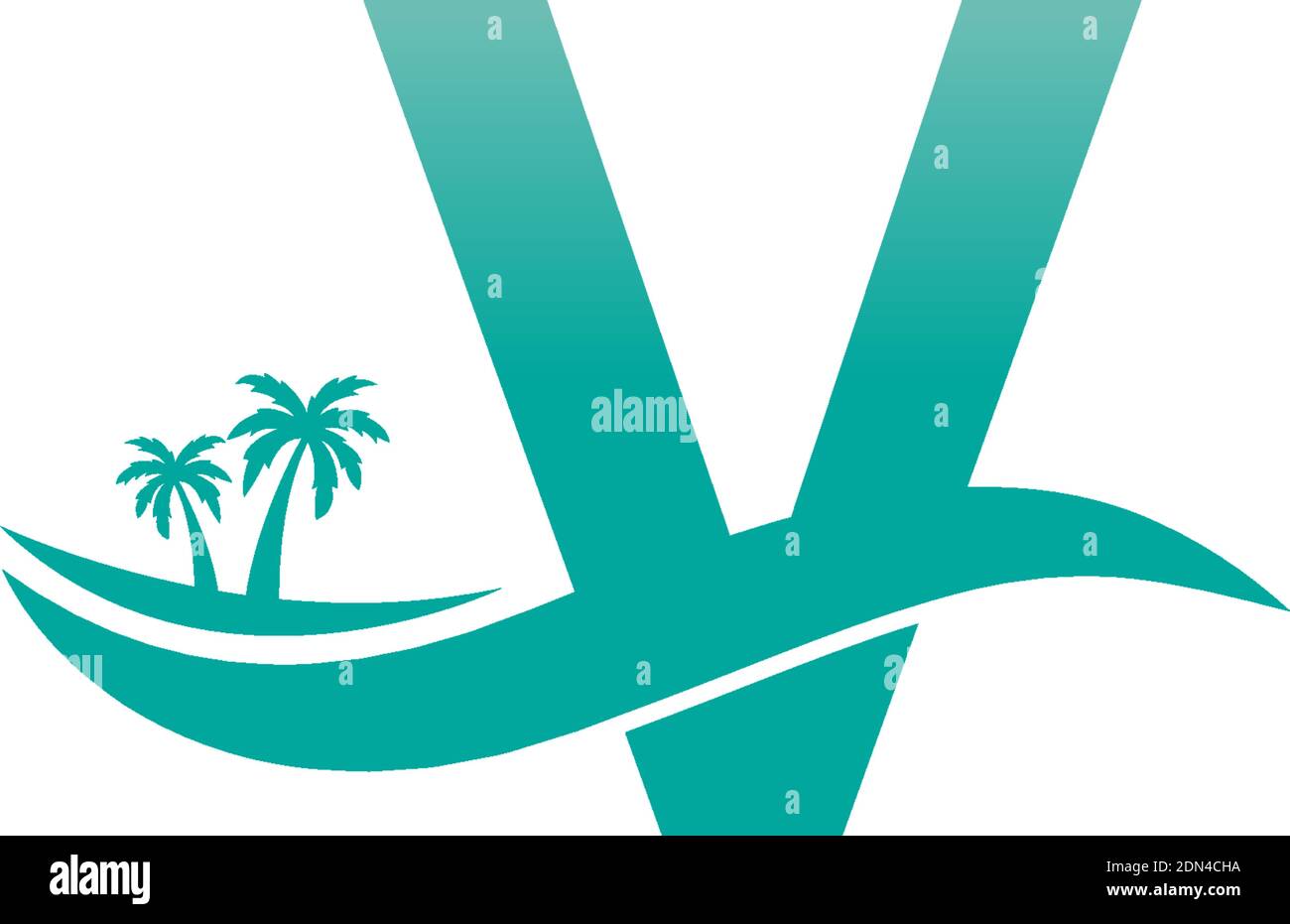 Letter V logo  coconut tree and water wave icon design vector Stock Vector