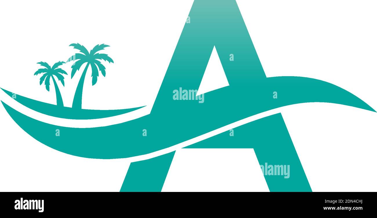 Letter A logo  coconut tree and water wave icon design vector Stock Vector