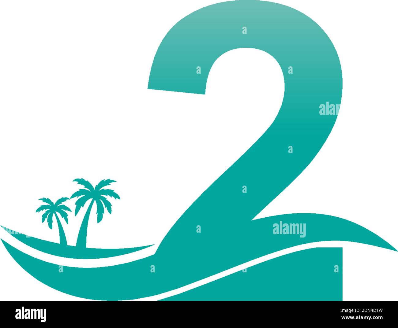 Number 2 logo  coconut tree and water wave icon design vector Stock Vector