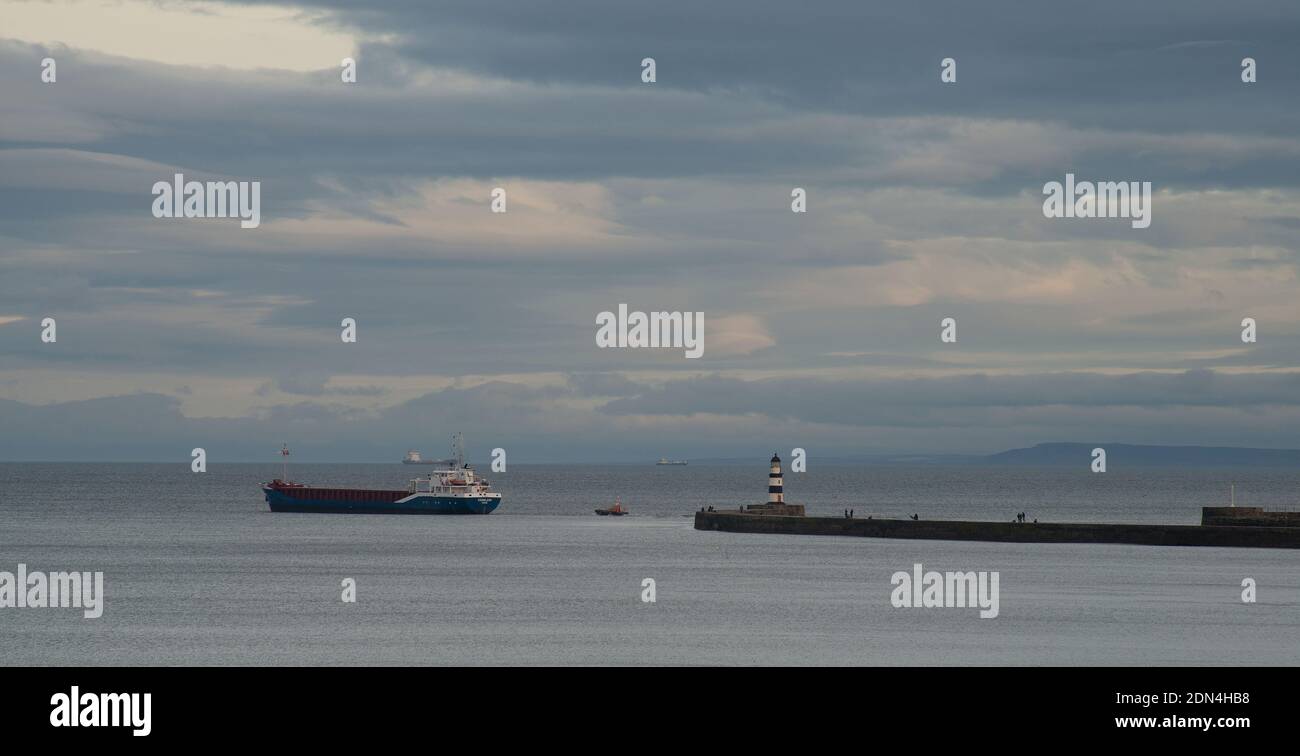 Merchant Vessel Varmland Leaving The Port Of Seaham On The North East 
