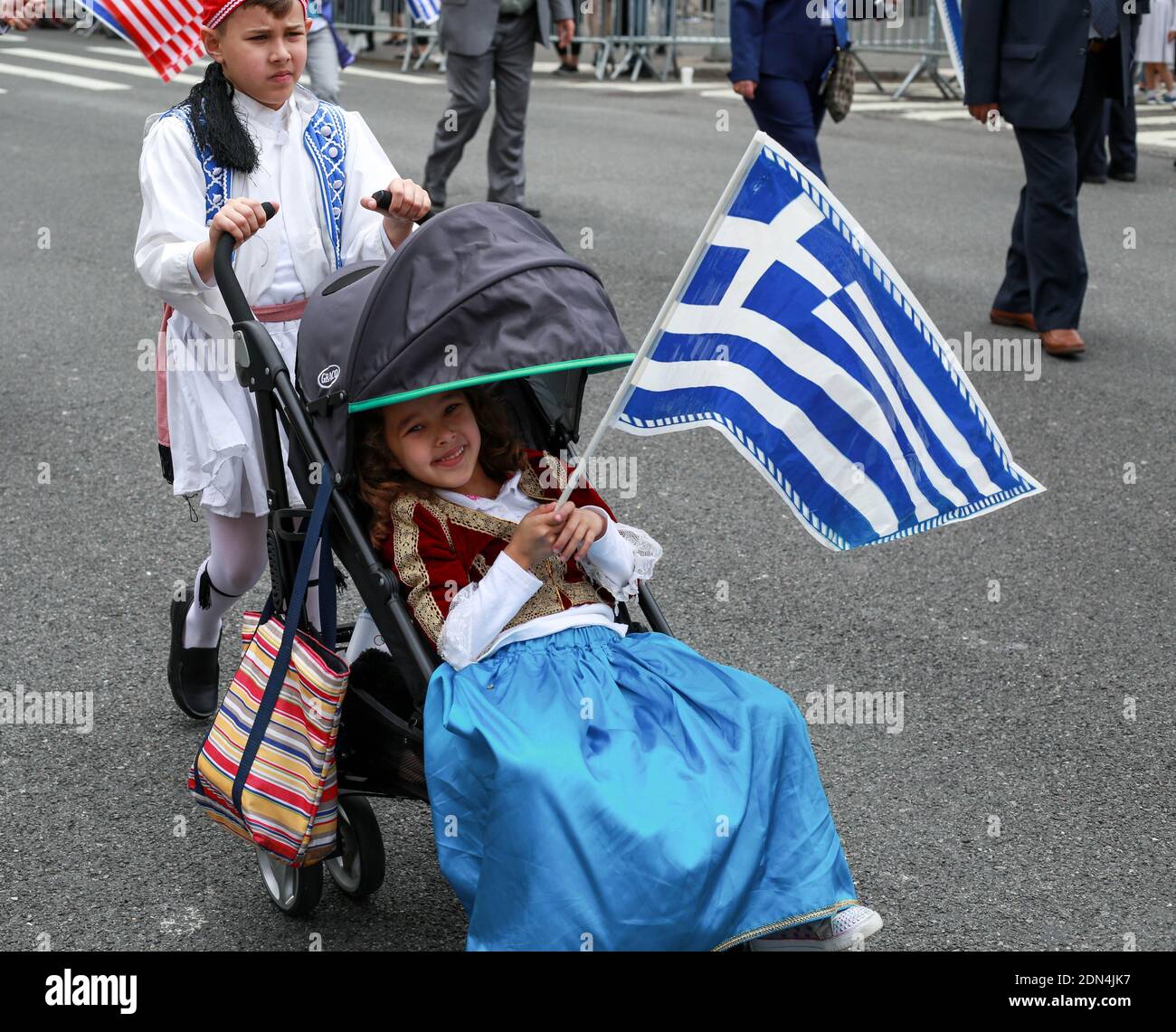 Greek Day parade in New York city , celebrating the countries independence. Stock Photo