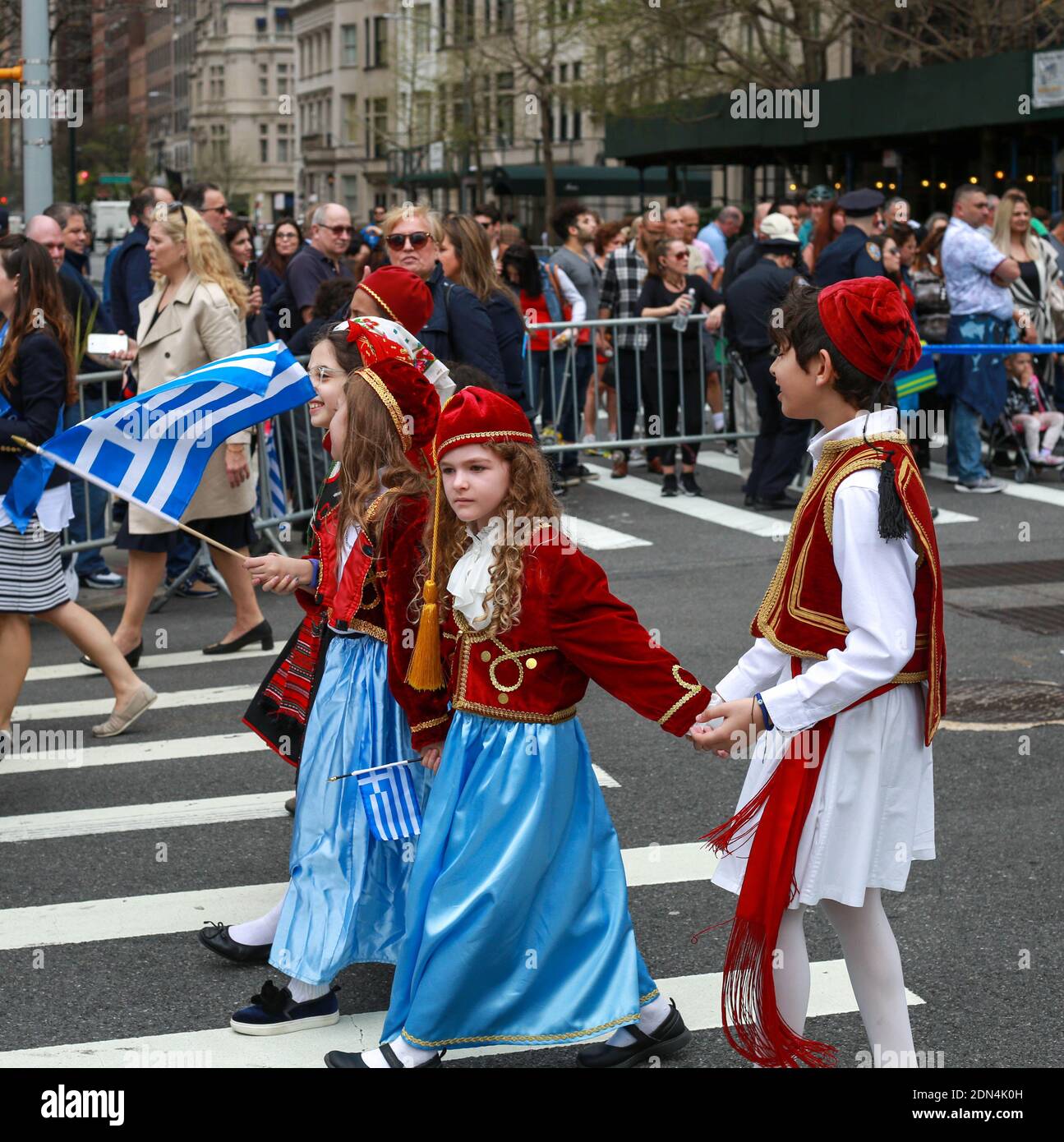 Greek Day parade in New York city , celebrating the countries independence. Stock Photo