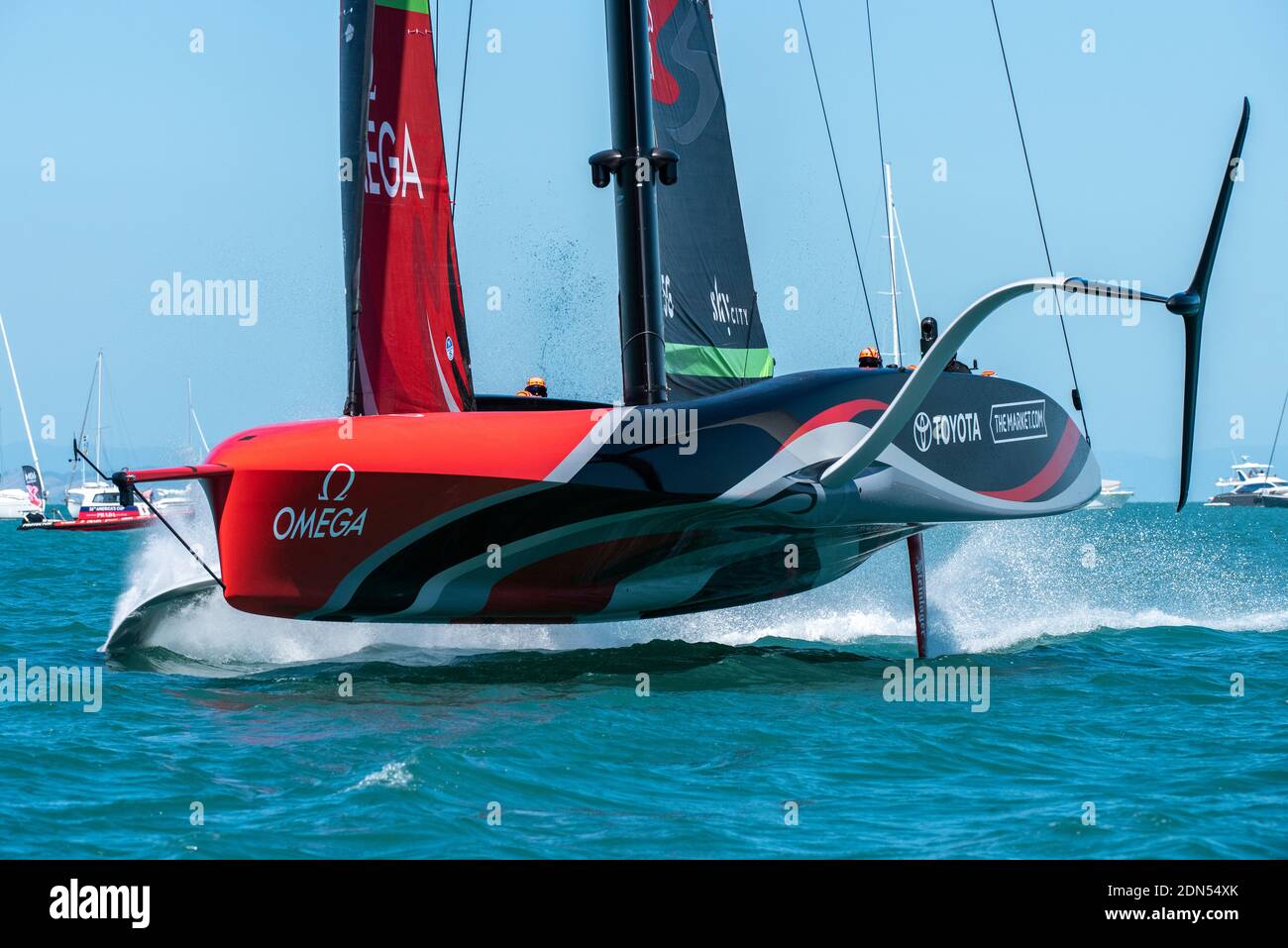 Emirates Team New Zealand foil across the finish line to win their match  against Luna Rossa