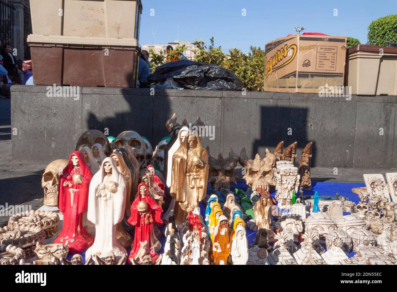Mexico DF State/Mexico 12/27/2009. Figures of the Holy Death in Zocalo or Central Square Mexico City  Mexico City. Stock Photo