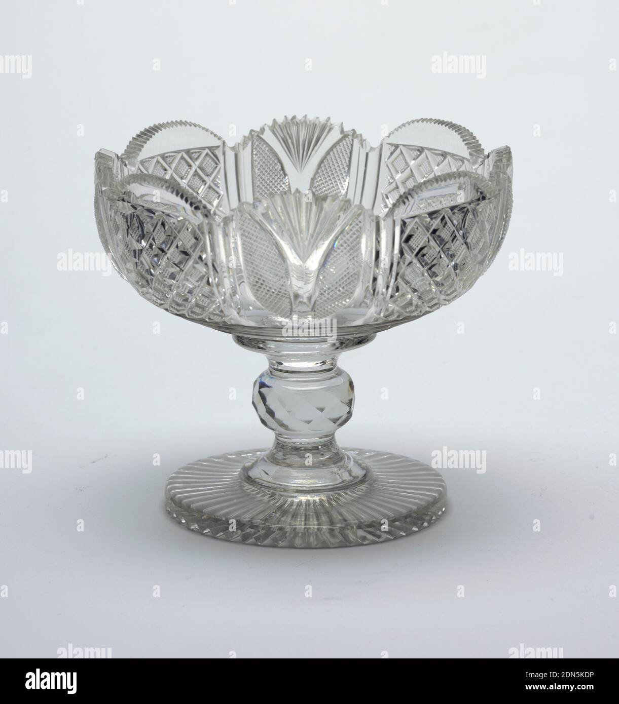 Bowl, Glass, Shallow round bowl cut with alternate panels of strawberry