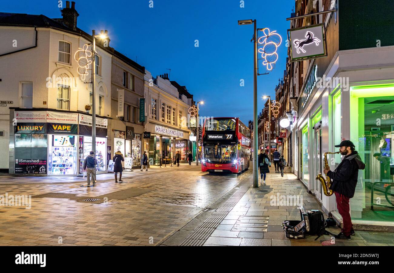 Christmas Lights in Northcote Road Clapham London UK Stock Photo