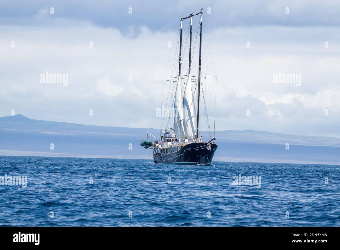 The three masted cruise ship Alta operates around the Galapagos Islandc, Galapagos Archipelago, Ecuador. Stock Photo