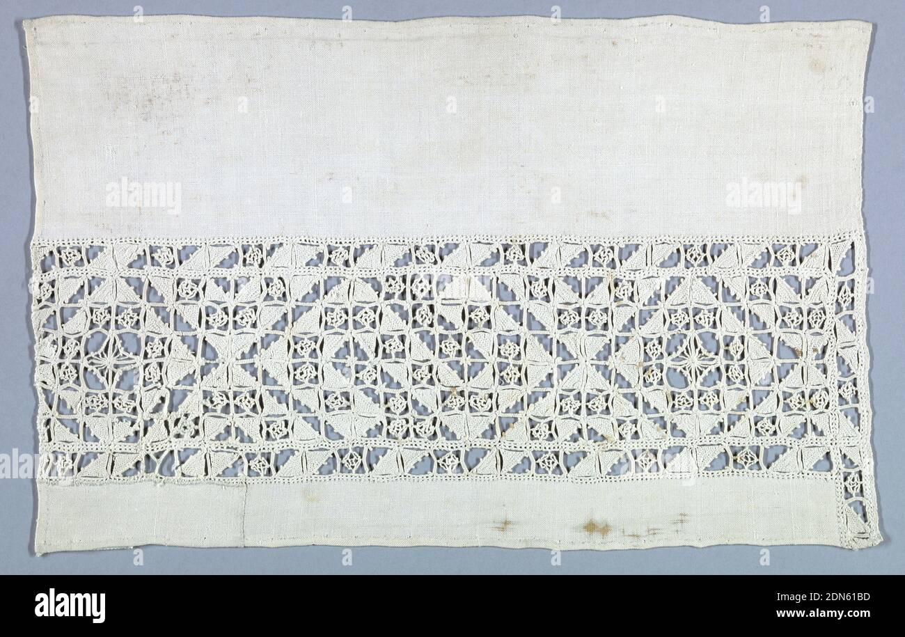 Band, Medium: linen Technique: grid of withdrawn element with needle lace,  reticella style, Panel with a row of geometric shapes., Italy or Spain,  16th–17th century, lace, Band Stock Photo - Alamy