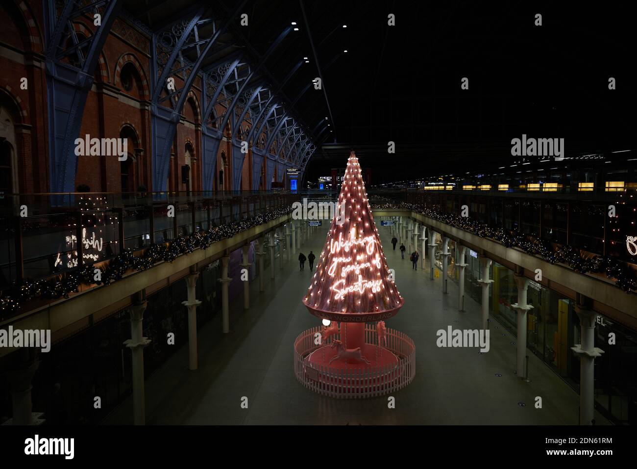 London, UK. - 1 Dec 2020: A tree of hope, sponsored by EL&N cafe, forms part of the Christmas 2020 display at St. Pancras Station. Stock Photo