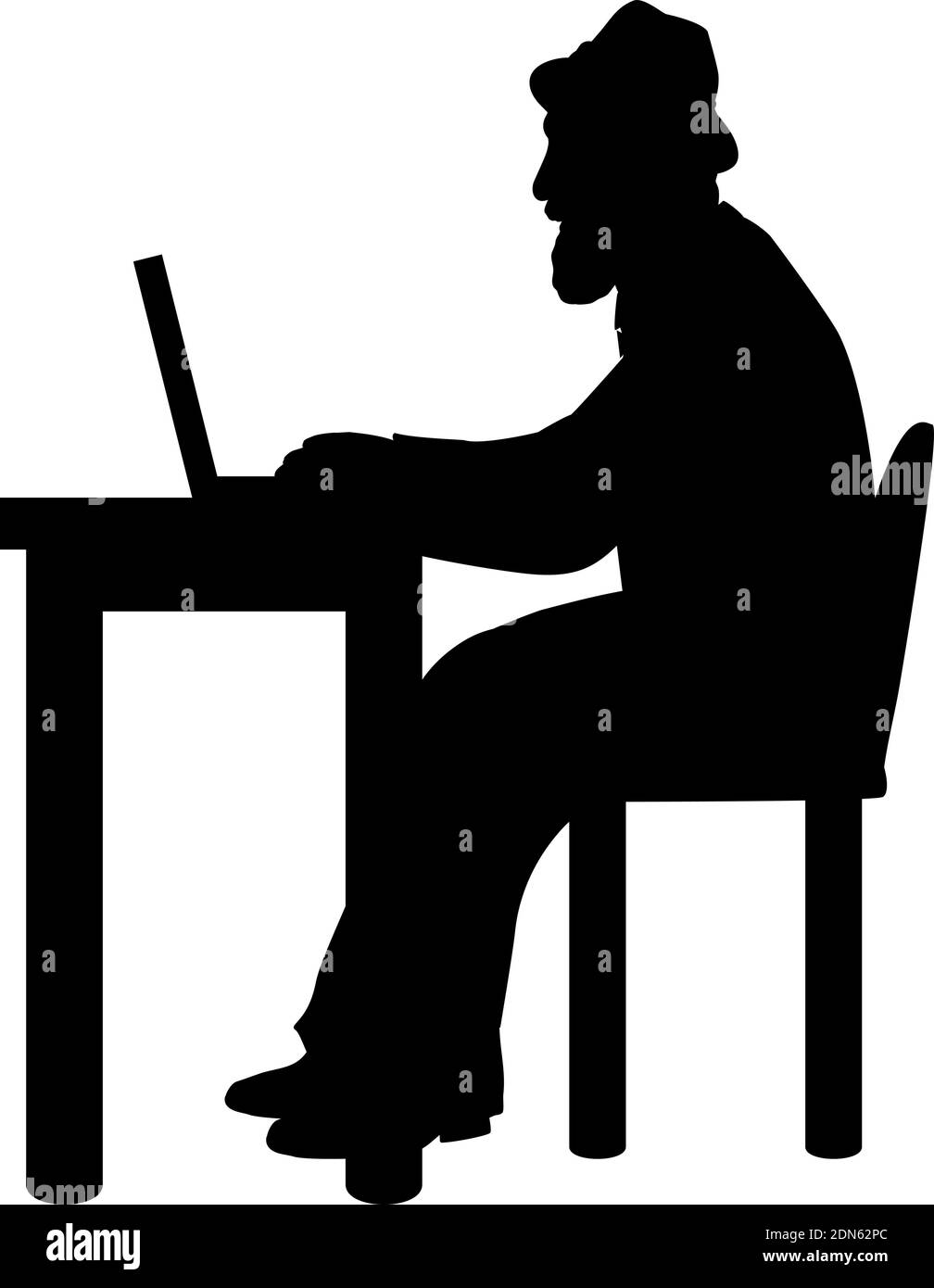 Silhouette senior man grandfather with laptop computer. Illustration symbol icon Stock Vector