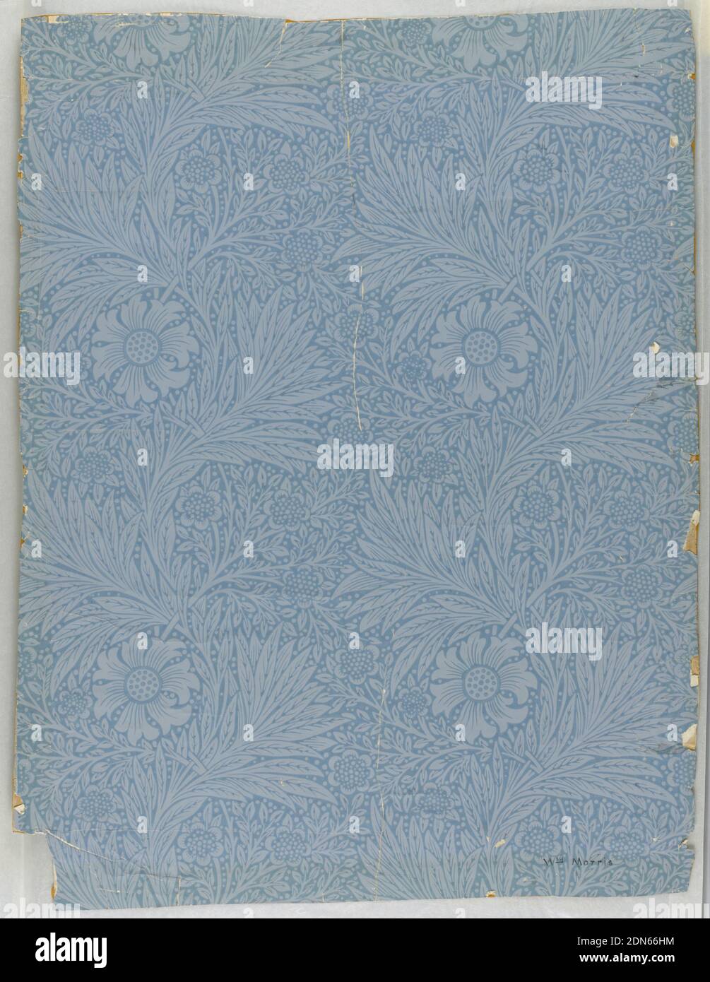 Sidewall, Block-printed, Floral and foliate design, printed in shades of blue., London, England, 1873, Wallcoverings, Sidewall Stock Photo