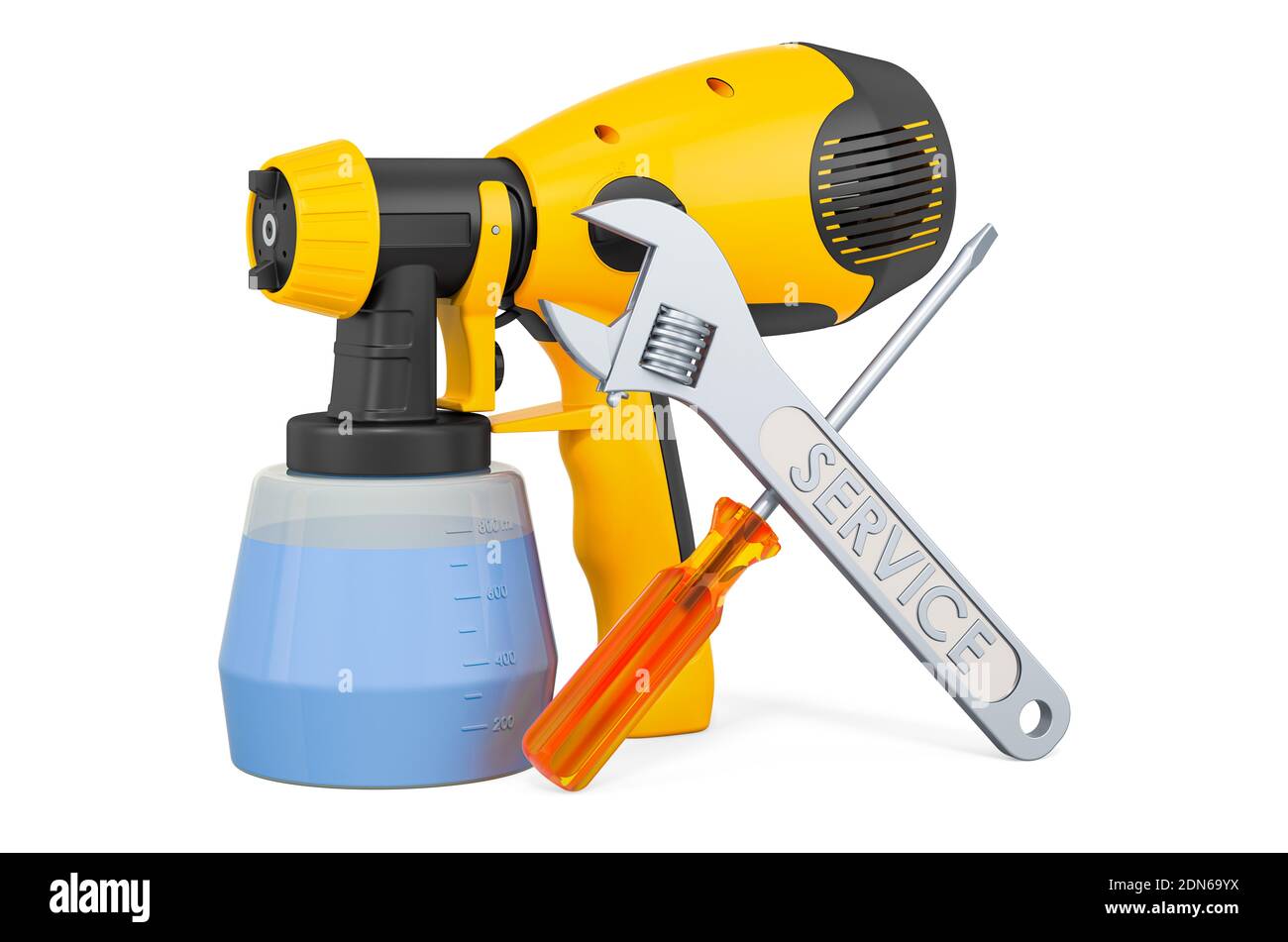 Service and repair of painting spray gun, 3D rendering isolated on