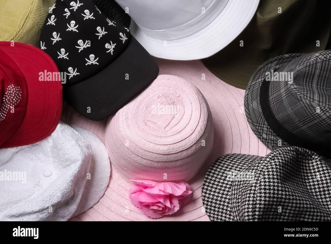 Different types of hats and caps on sale Stock Photo Alamy