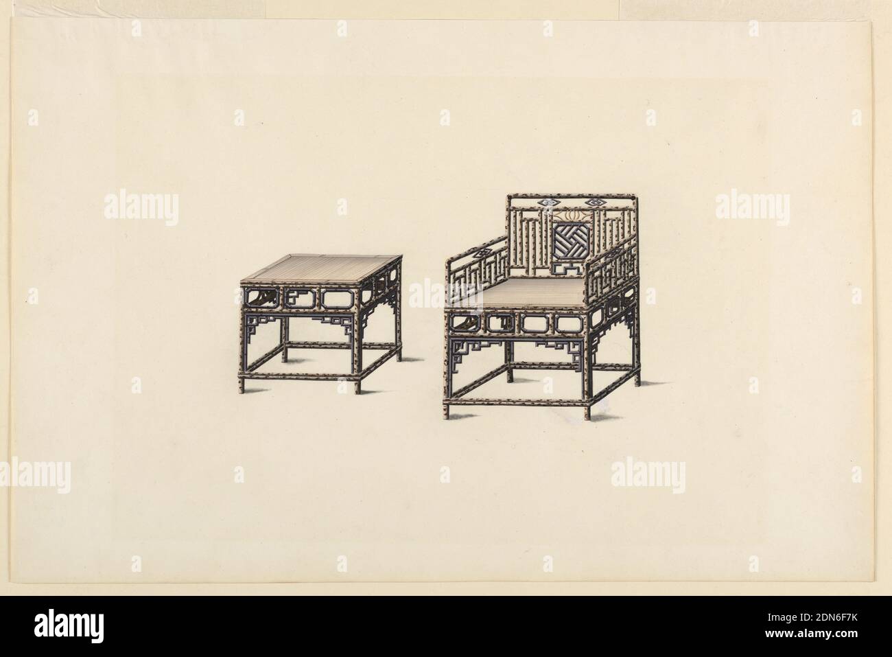 Drawing, Gouache over graphite, correction in white gouache Support: white wove paper, China, England, 1794–1804, furniture, Drawing Stock Photo