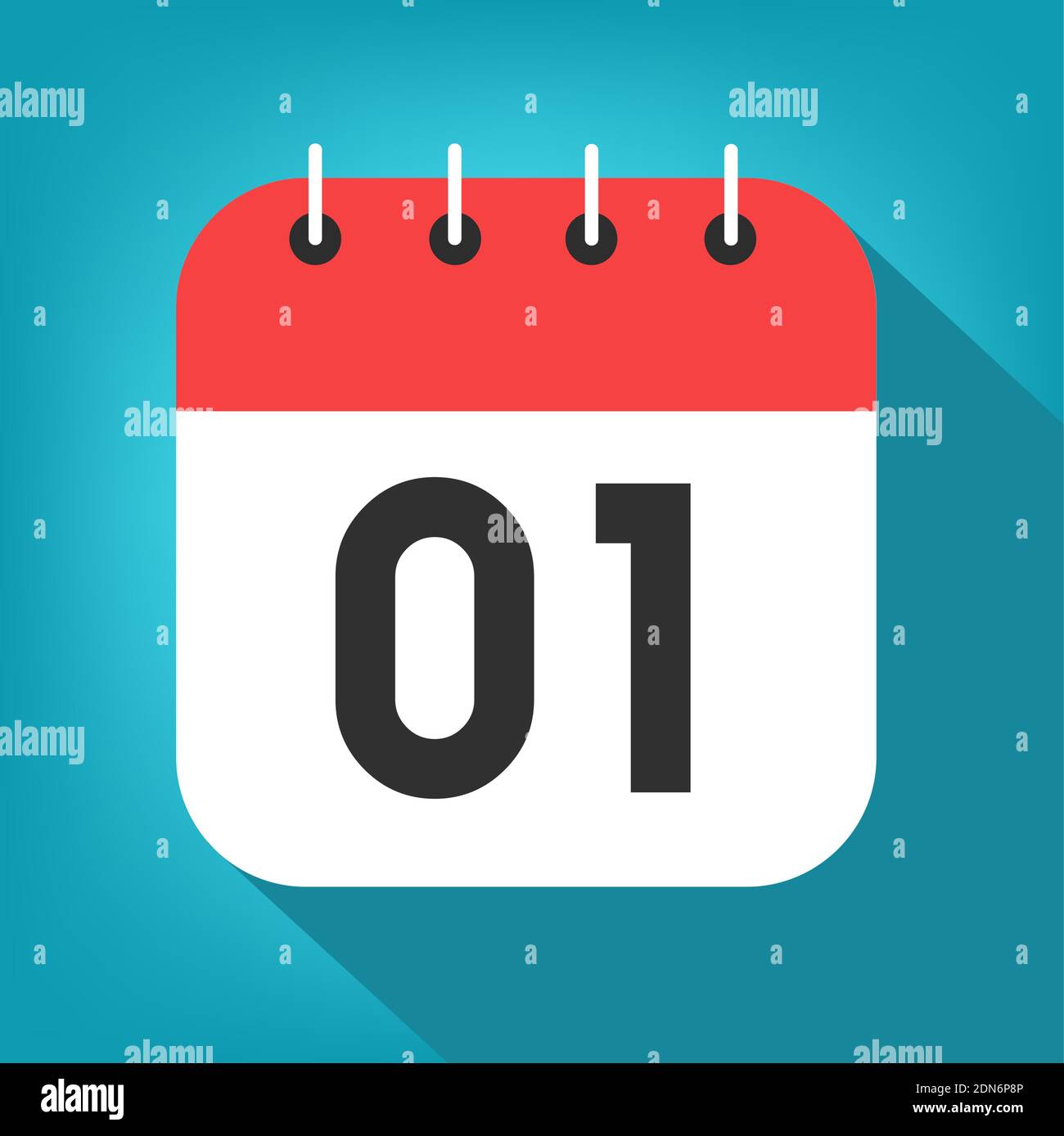 Calendar day 1. Number one on a white paper with red border on blue