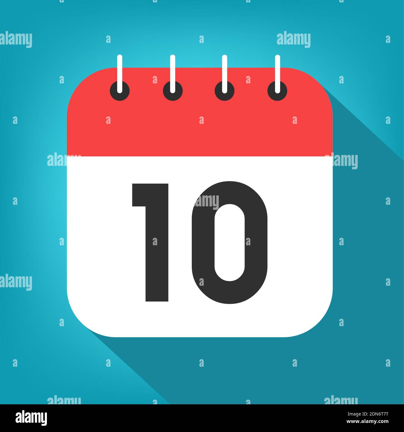 Calendar day 10. Number ten on a white paper with red border on blue background vector Stock