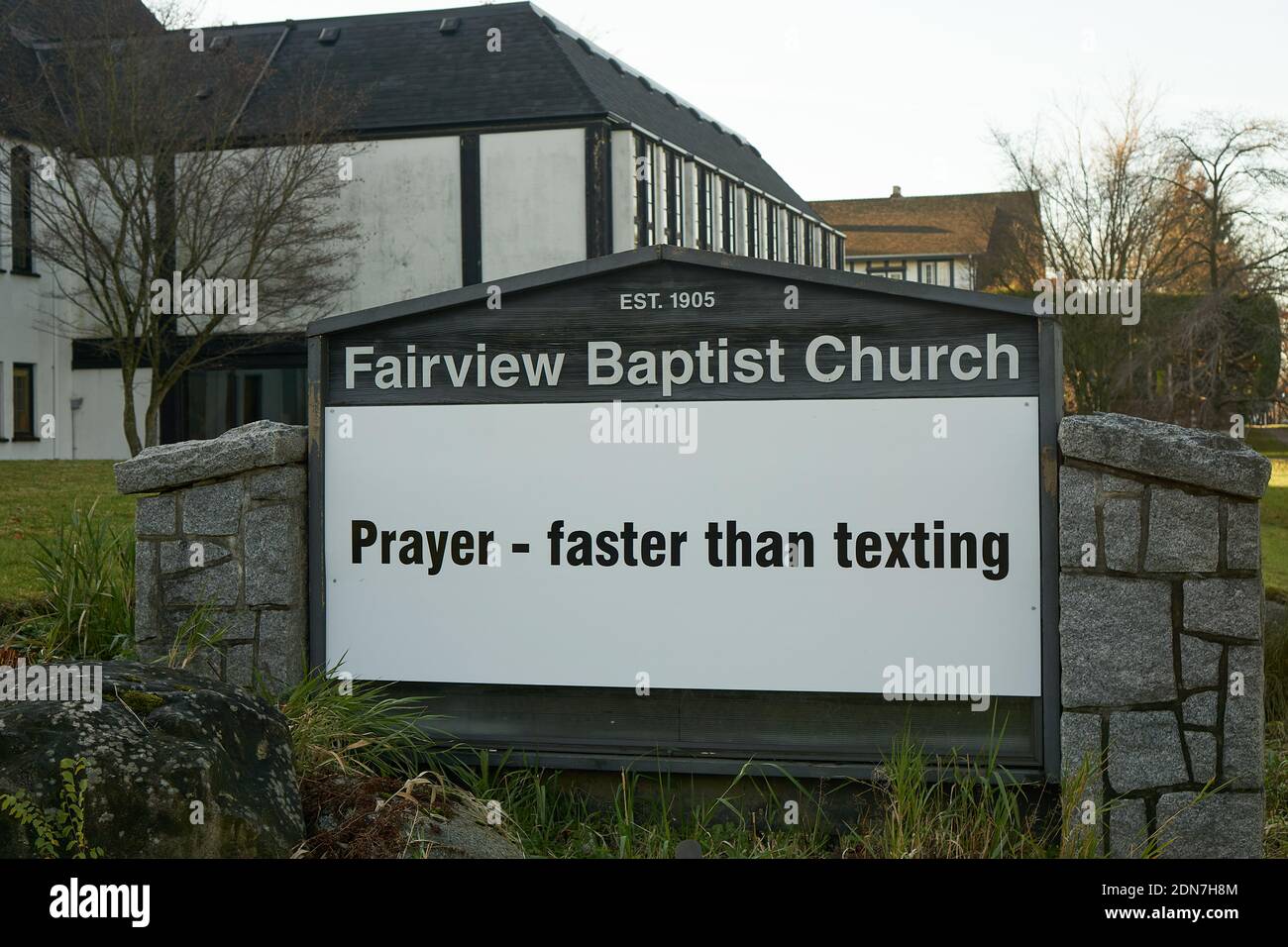 Humorous sign outside Fairview Baptist Church in Vancouver, British Columbia, Canada Stock Photo