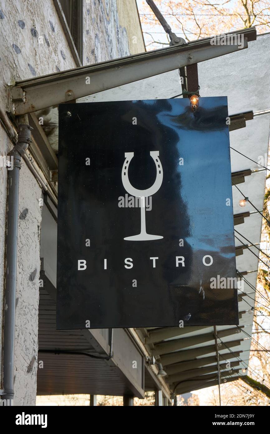 Closeup of Stable House Bistro sign , Vancouver, BC, Canada Stock Photo