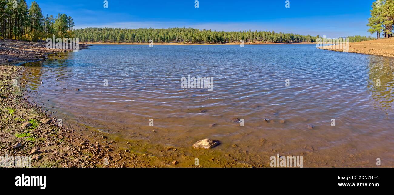 Panorama view of Dogtown Lake near Williams Arizona from a shallow lagoon on its south side. Stock Photo