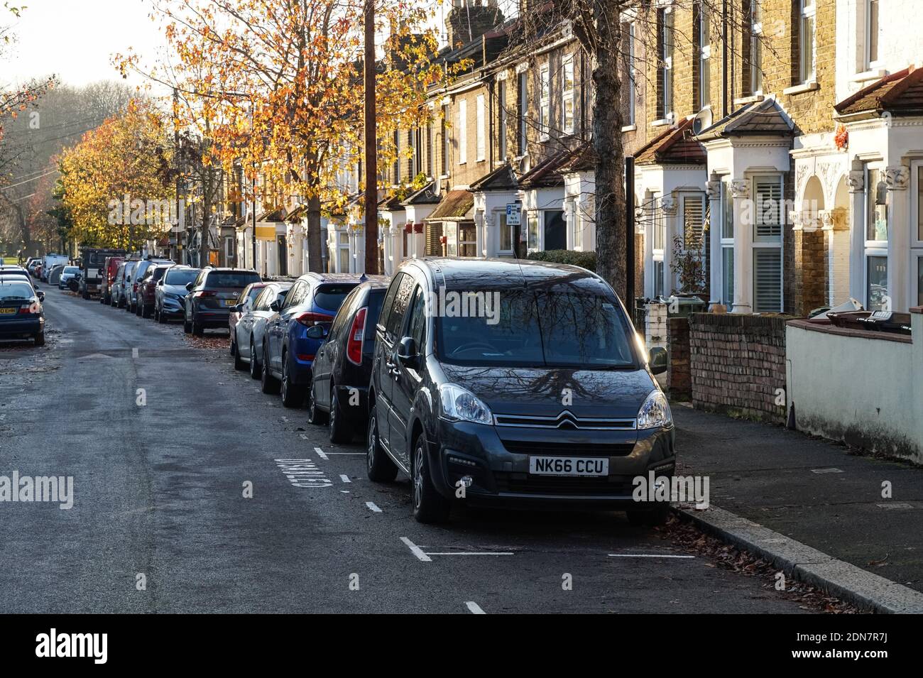 Terraced houses on residential street in Waltham Forest, London