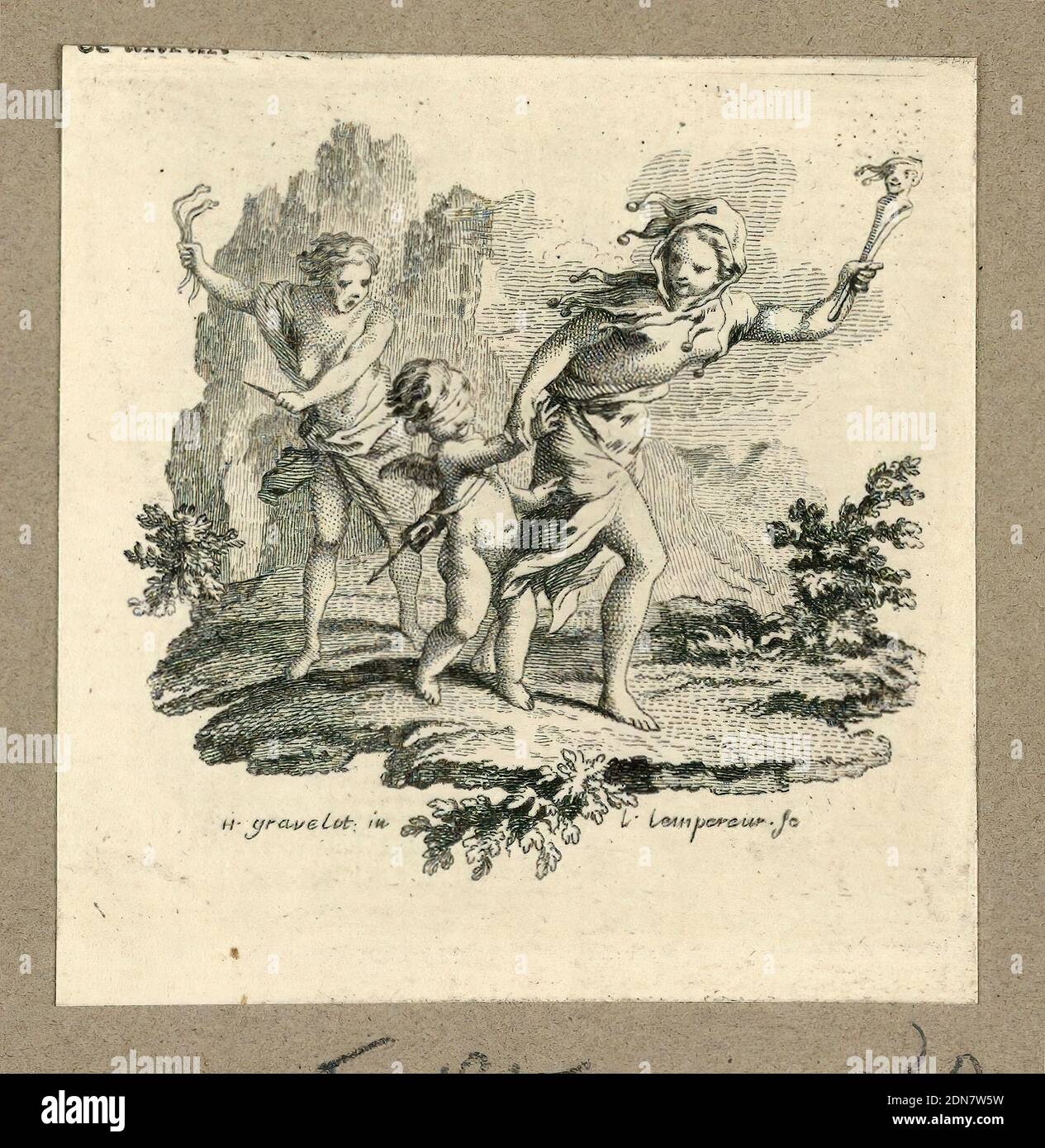 Cupid Blind-Folded and Led by Foolishness, Gravelot, French, 1699 - 1773, active in England, Louis-Simon Lempereur, French, 1728 - 1808, Etching on paper, France, 1758, Print Stock Photo