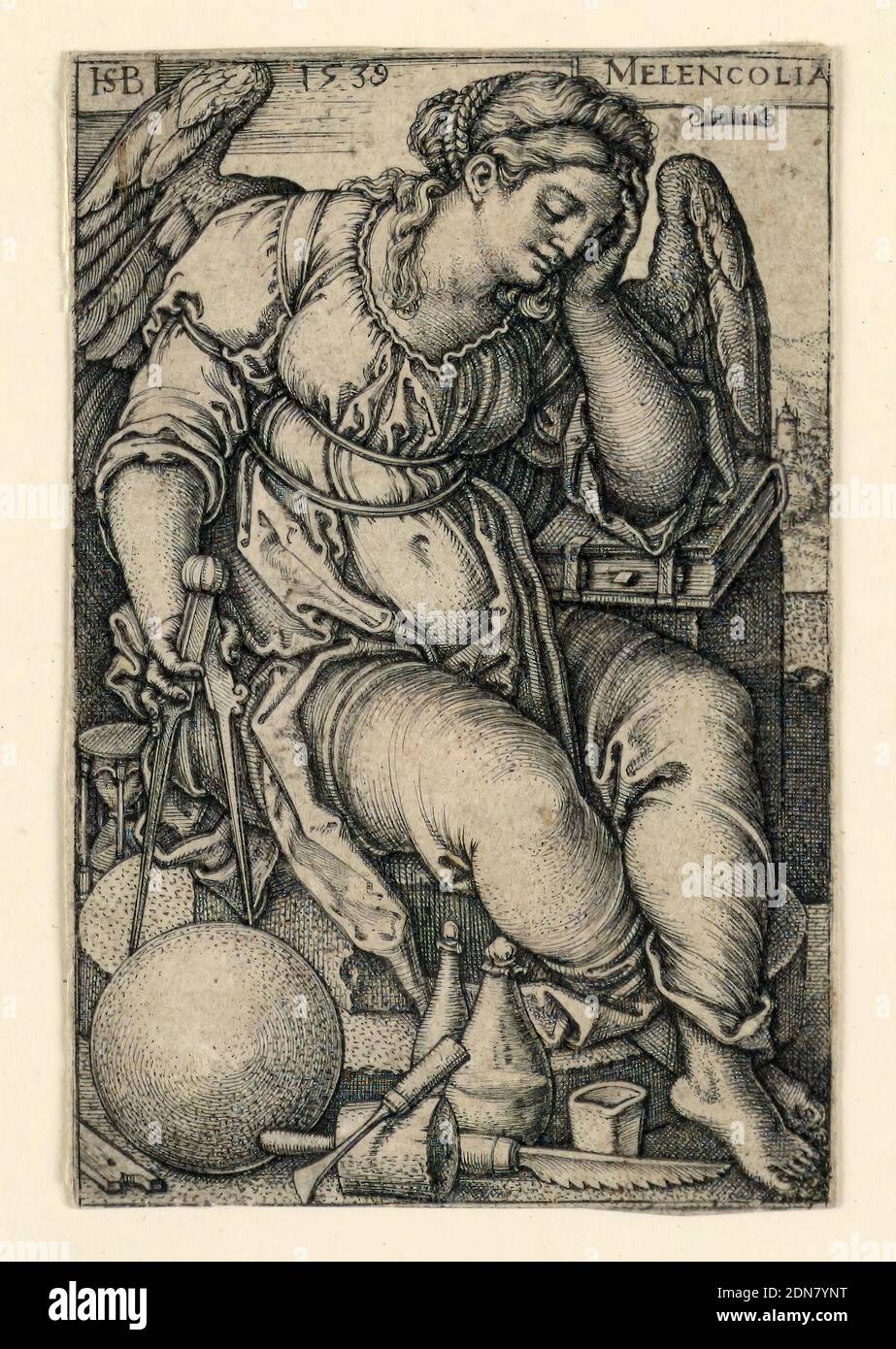 Melencolia (Melancholy), Hans Sebald Beham, German, 1500–1550, Engraving on laid paper, 1539, Print Stock Photo