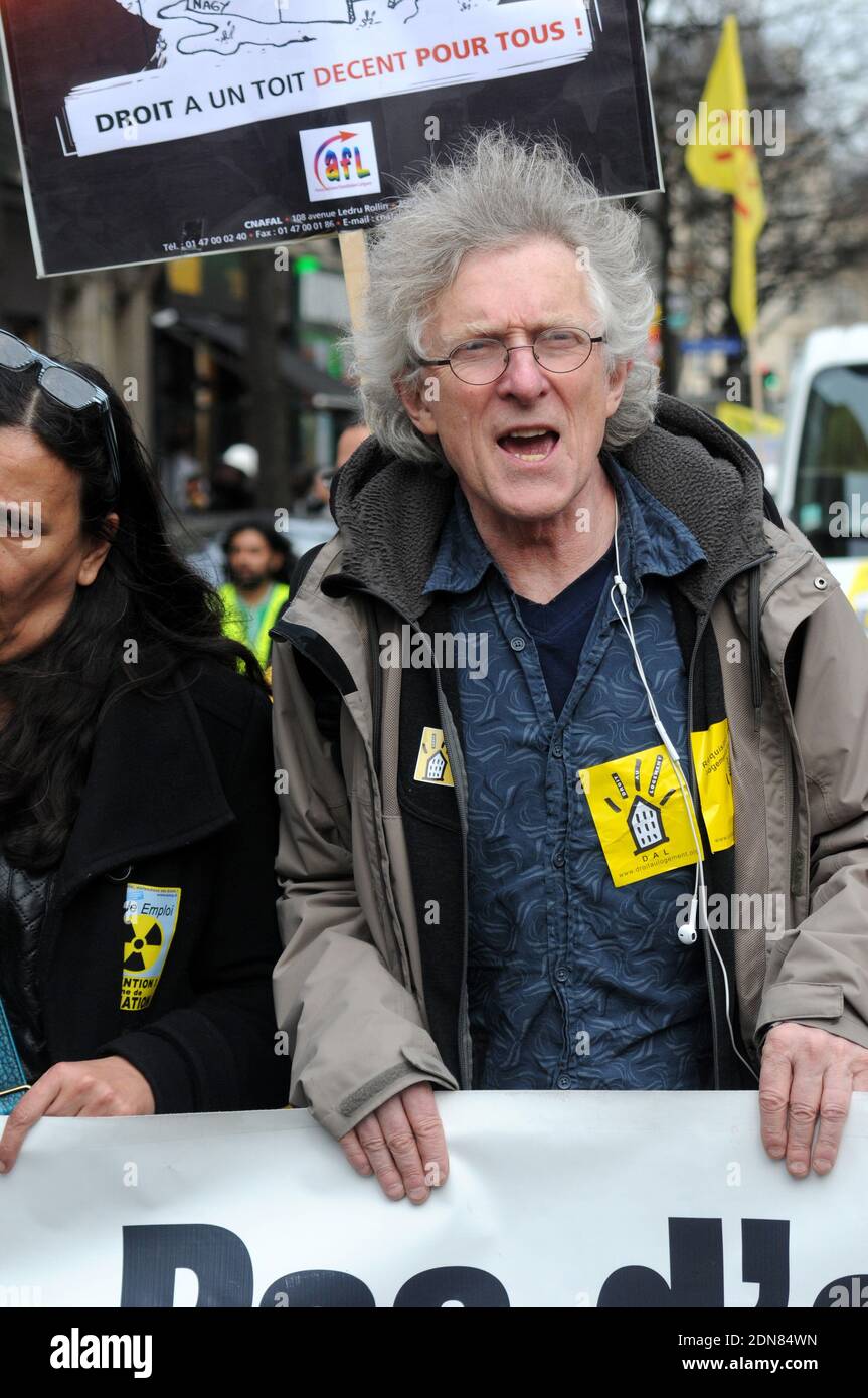 Droit Au Logement (DAL) president Jean-Baptiste Eyraud joined demonstrators  who took the street to ask for the respect of accomodation right and  protest against forced housing evictions at the end of the