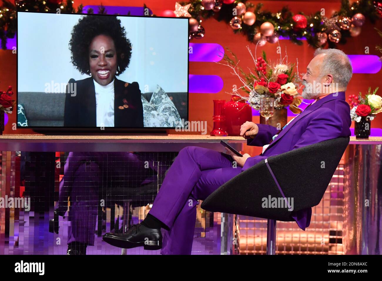 Viola Davis appears via videolink during the filming for the Graham Norton Show at BBC Studioworks 6 Television Centre, Wood Lane, London, to be aired on BBC One on Friday evening. Stock Photo