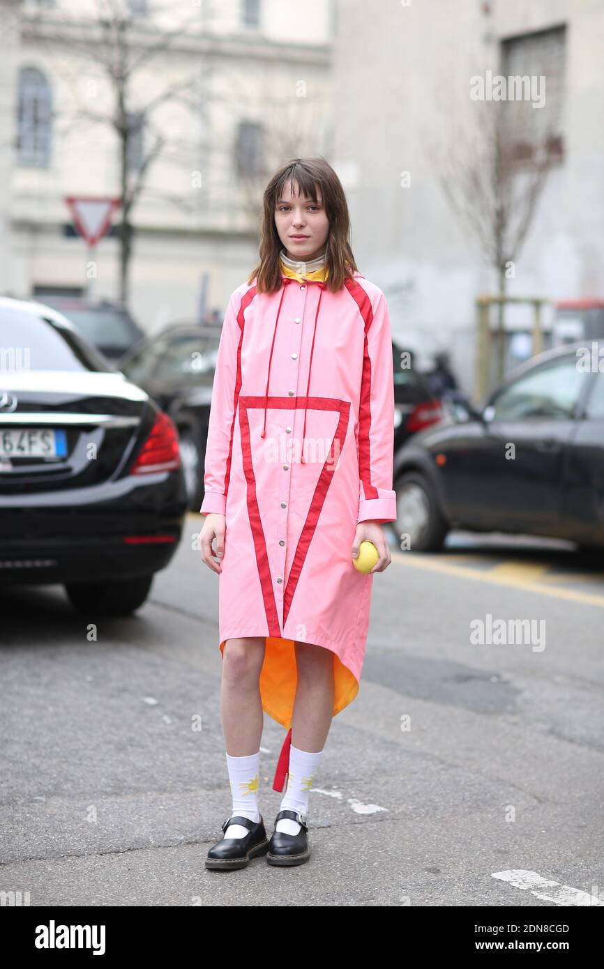 Street style, Anna K (fashion designer) arriving at Roberto Cavalli  Fall-Winter 2015-2016 ready-to-